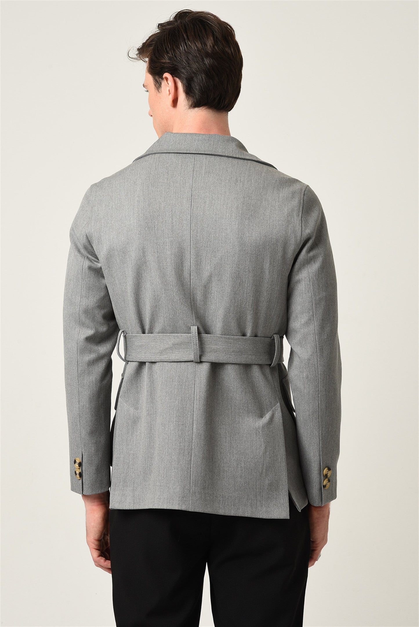 KOALA SYDNEY Men's Light Grey Jacket Collar Belted Seasonal Coat