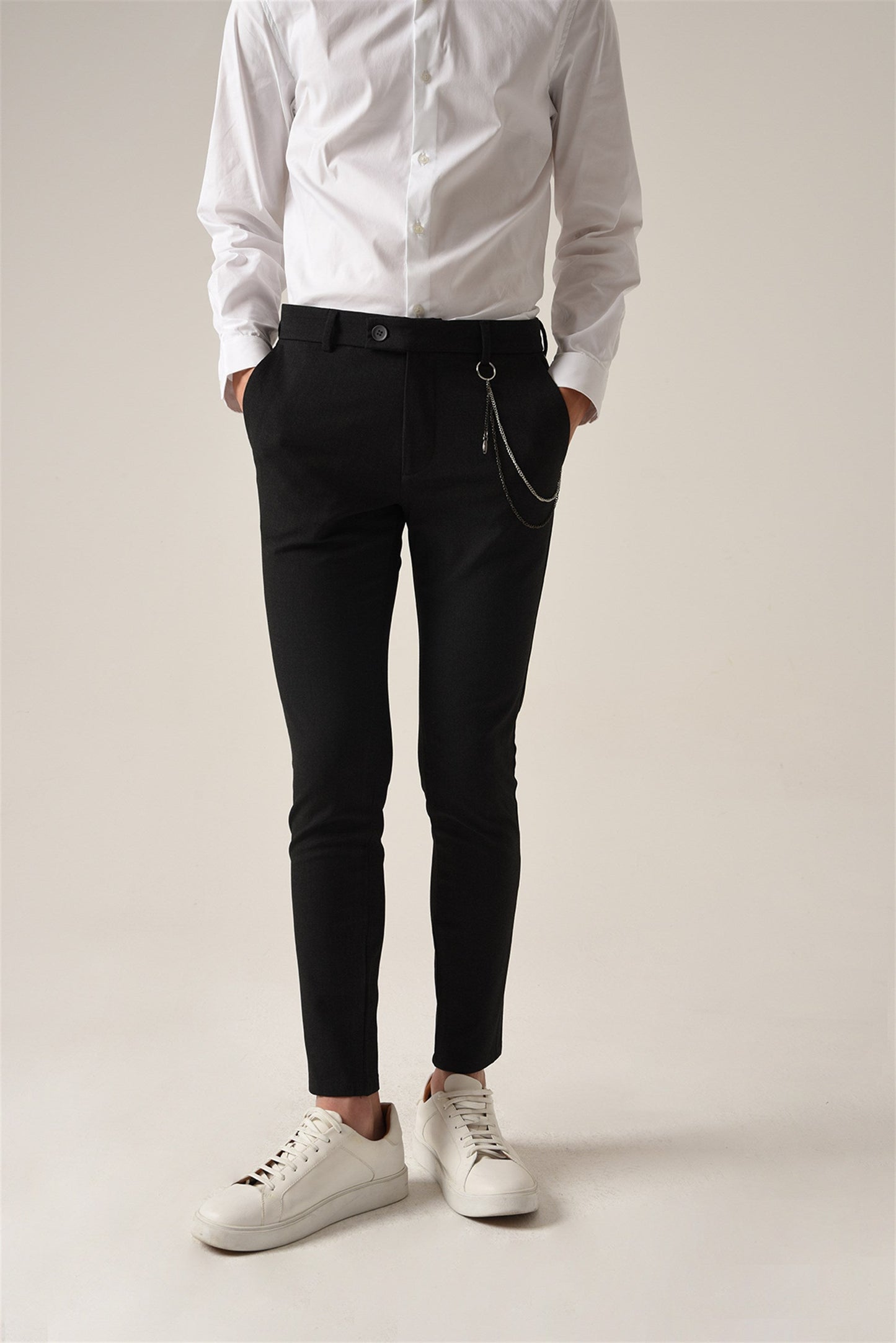 Men's Smoked Accessory Detail Slim Fit Trousers - Wessi