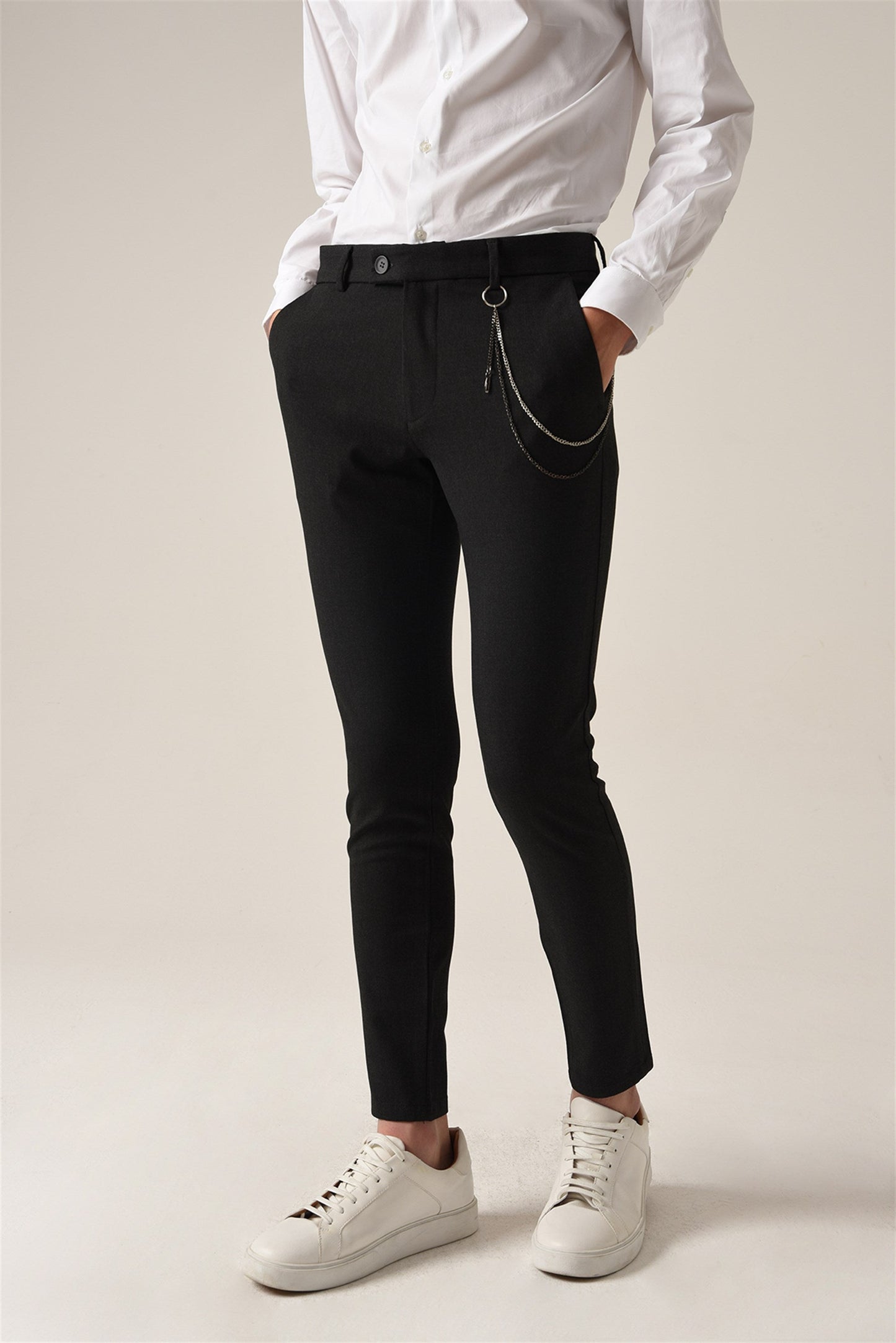 KOALA SYDNEY Men's Smoked Accessory Detail Slim Fit Trousers