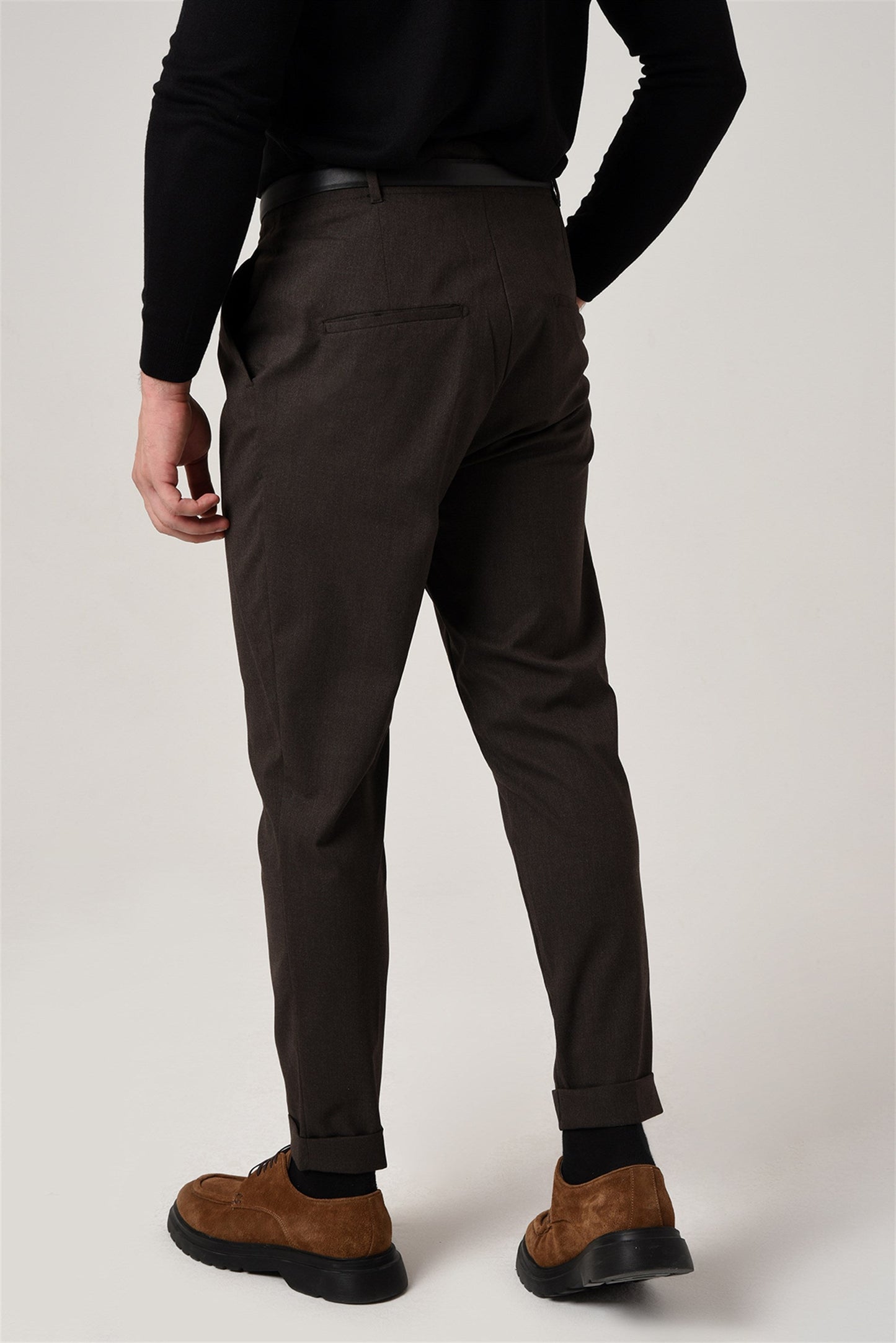 Men's Brown High Waist Belted Trousers