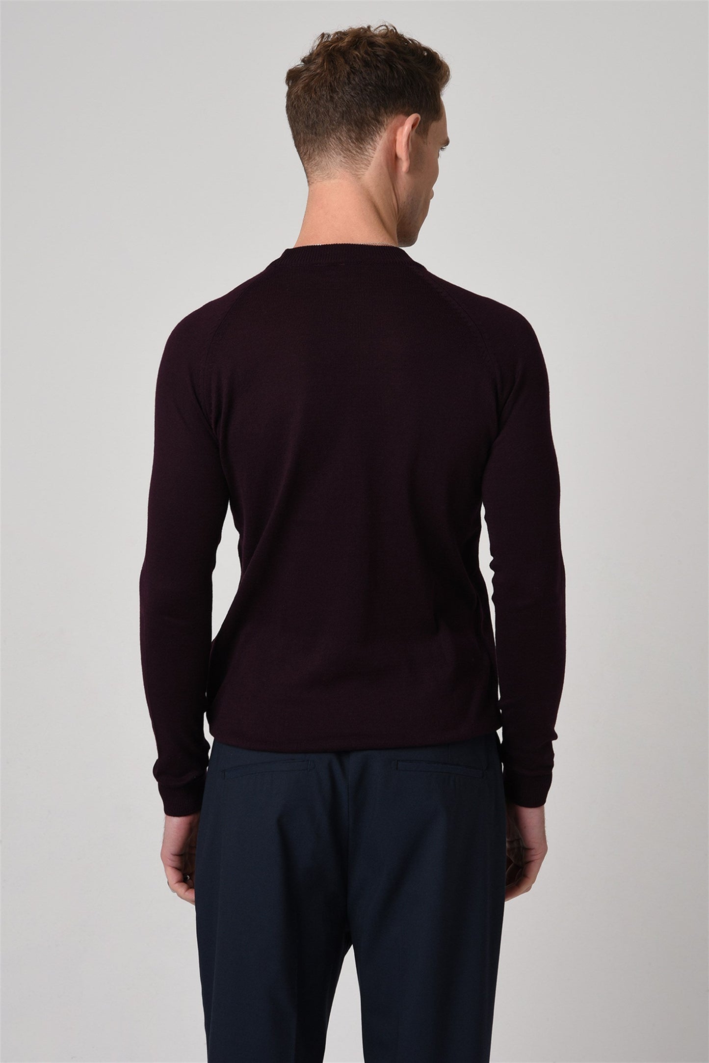 KOALA SYDNEY Men's Dark Damson Crew Neck Slim Fit Knitwear Sweater