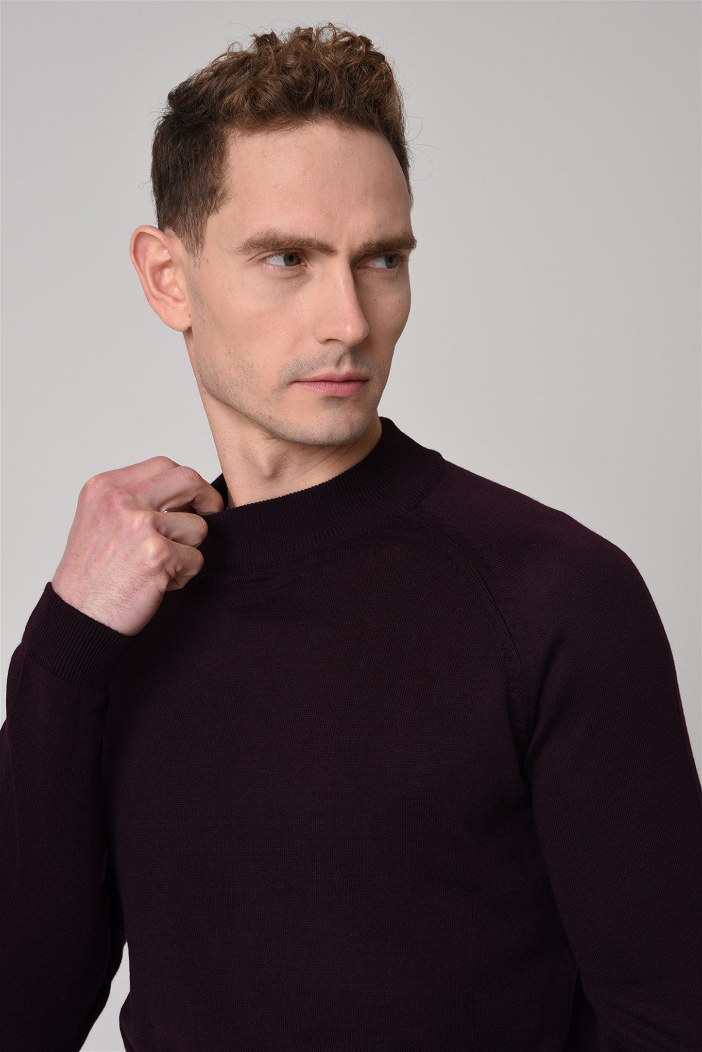 Men's Dark Damson Crew Neck Slim Fit Knitwear Sweater - Wessi