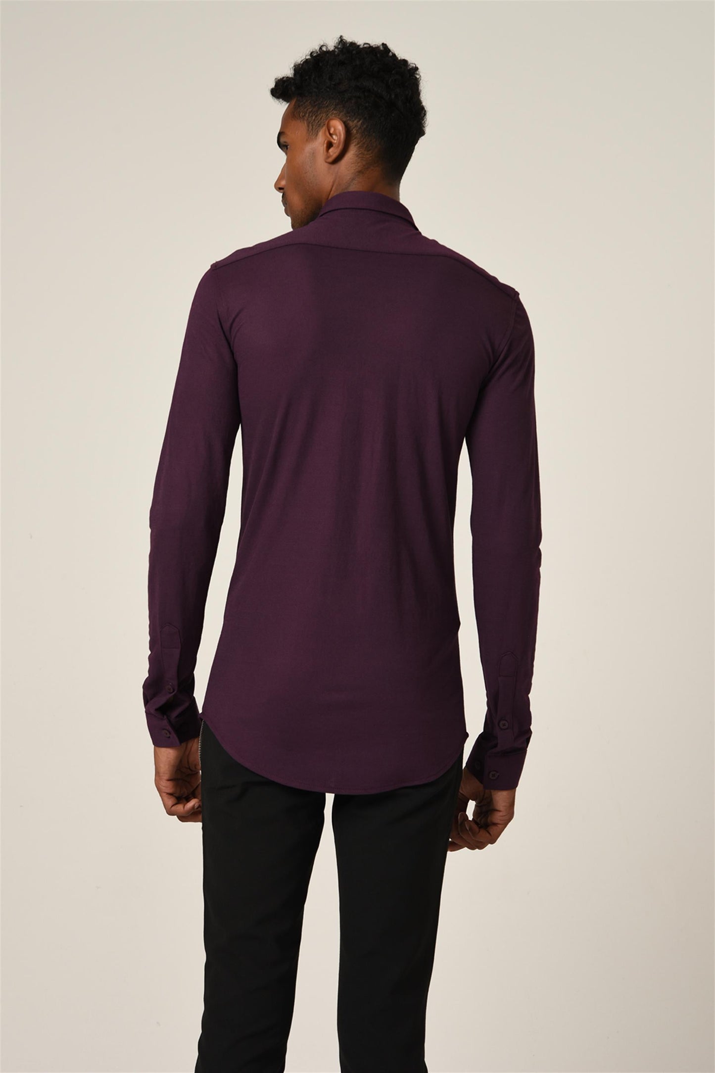 Men's Damson Hidden Button Long Sleeve Slim Fit Knitwear Shirt