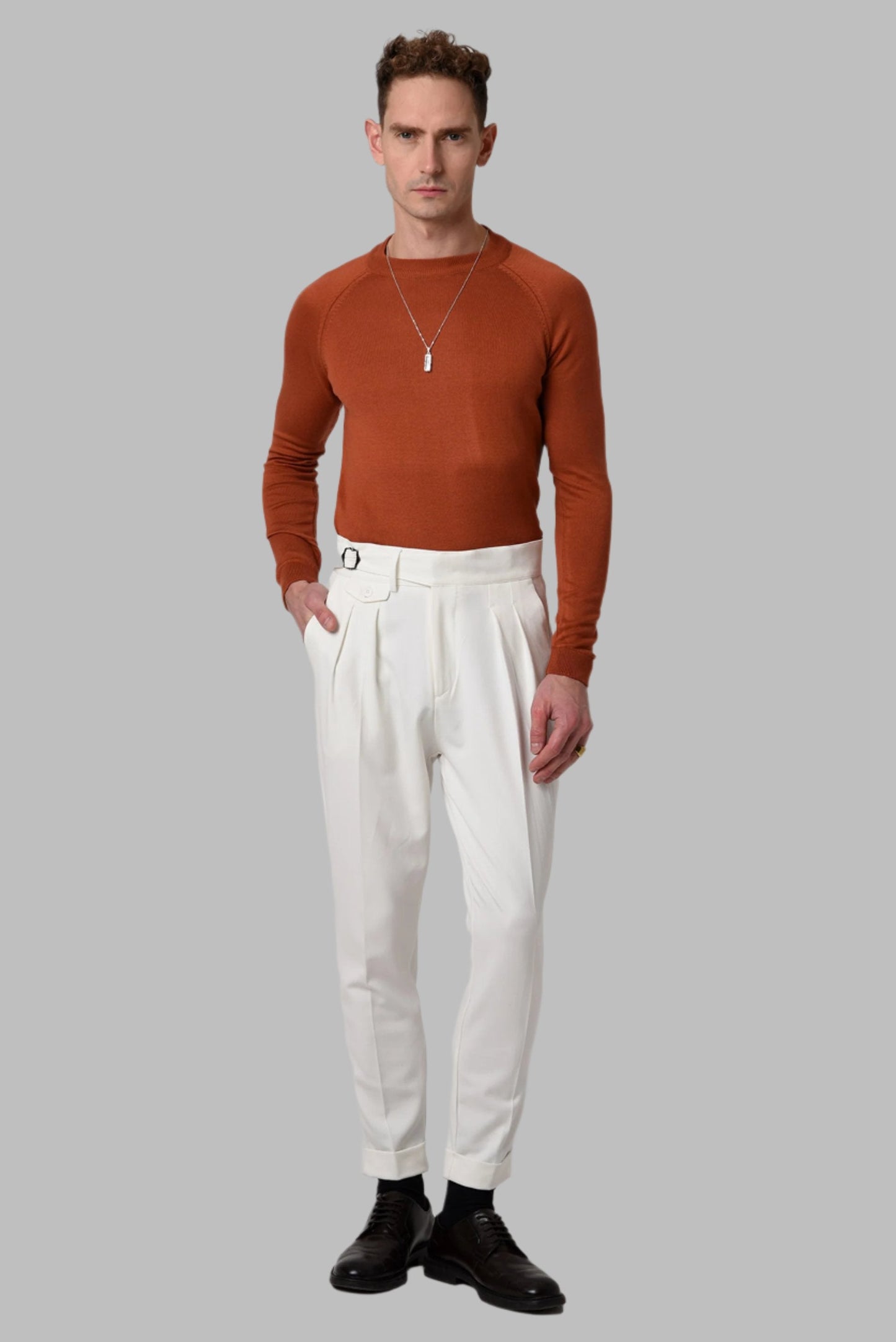 KOALA SYDNEY Men's Orange Crew Neck Slim Fit Knitwear Sweater