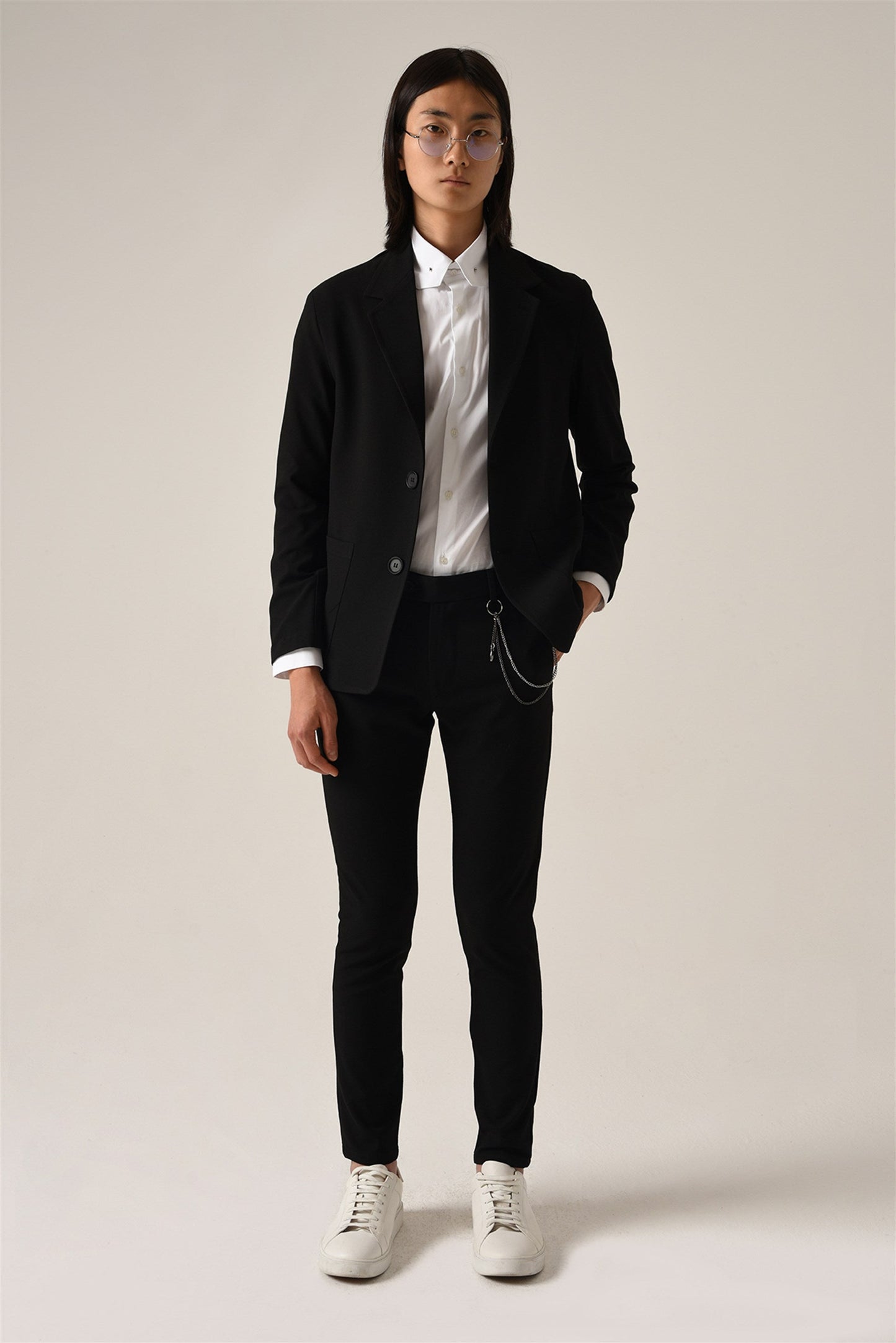 Men's Black Accessory Detail Slim Fit Trousers - Wessi