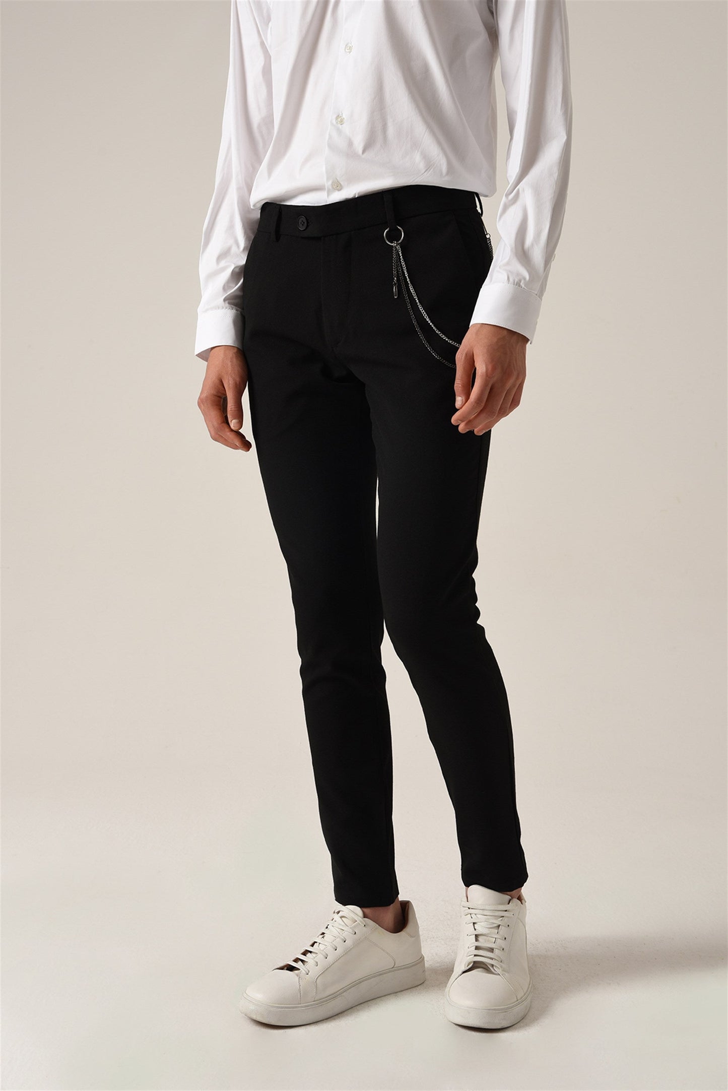 KOALA SYDNEY Men's Black Accessory Detail Slim Fit Trousers