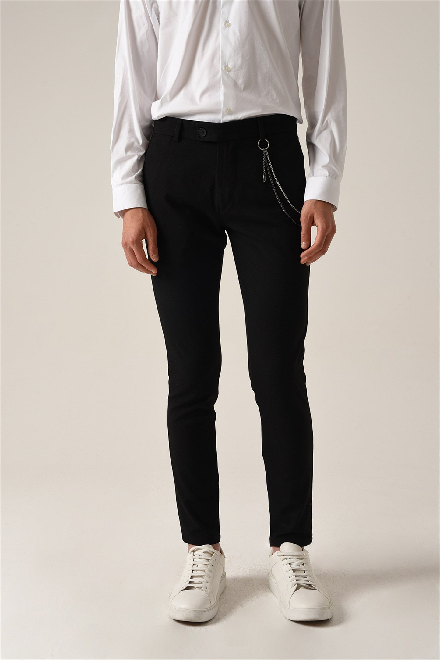 KOALA SYDNEY Men's Black Accessory Detail Slim Fit Trousers
