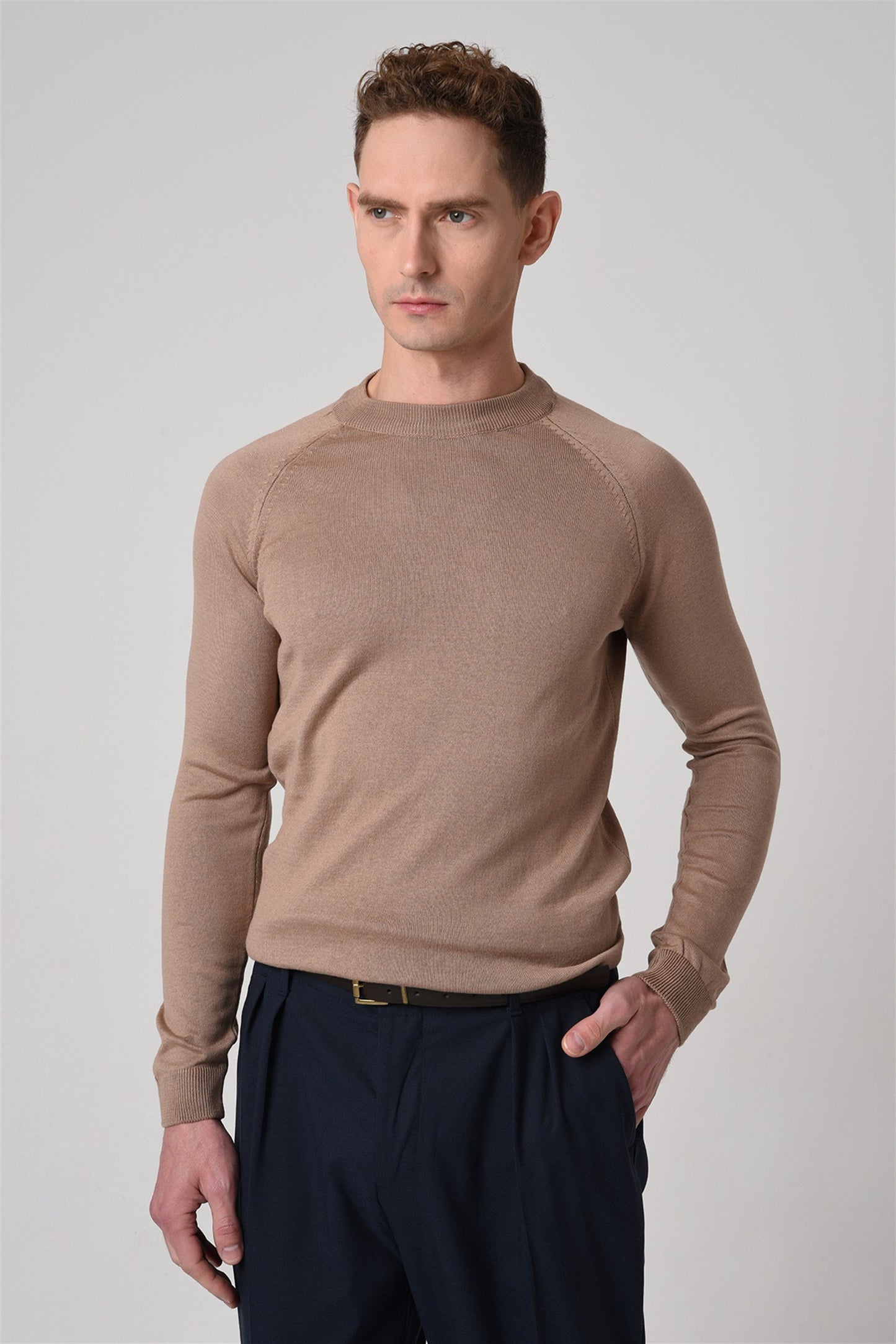 KOALA SYDNEY Men's Mink Crew Neck Slim Fit Knitwear Sweater