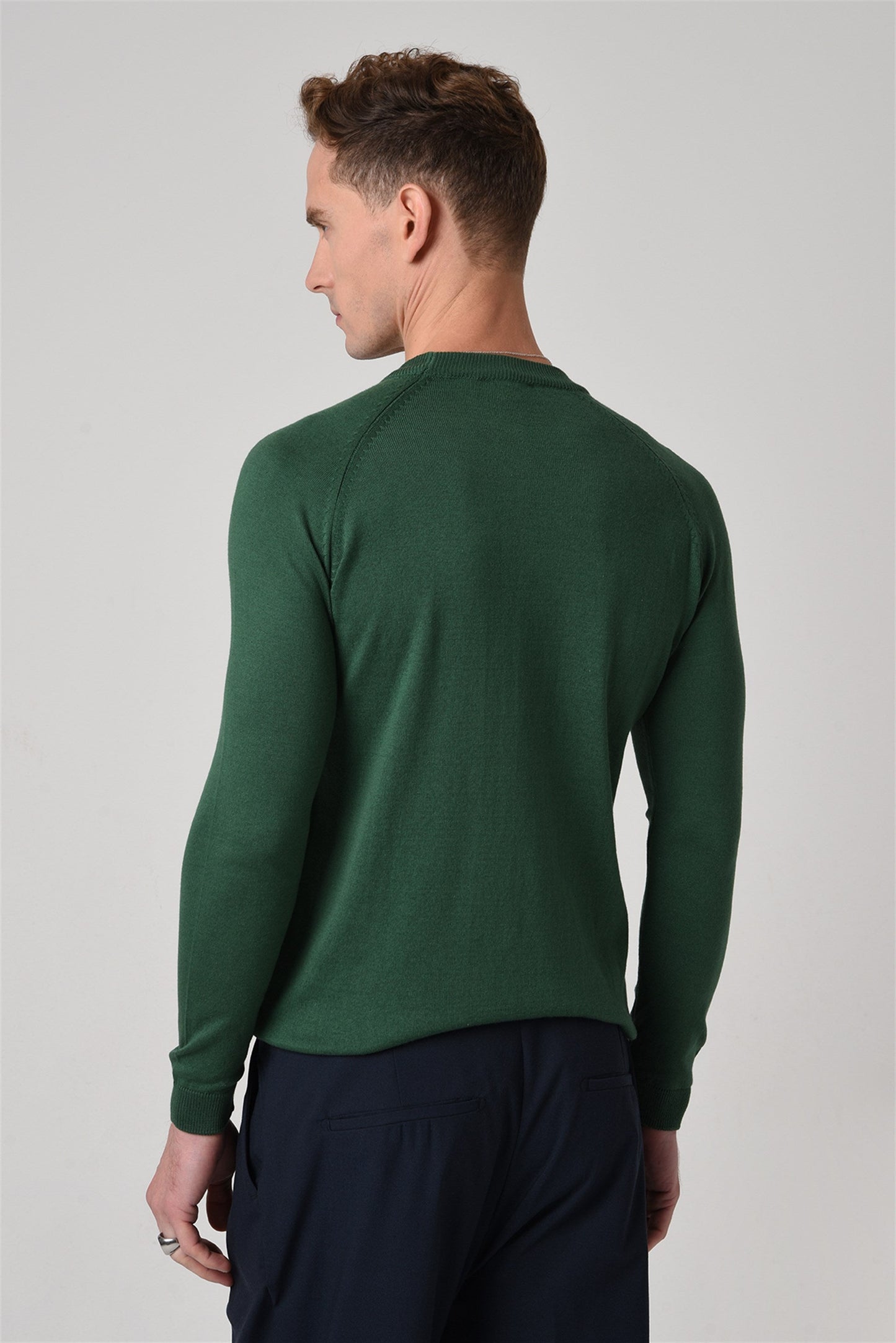 KOALA SYDNEY Men's Green Crew Neck Slim Fit Knitwear Sweater