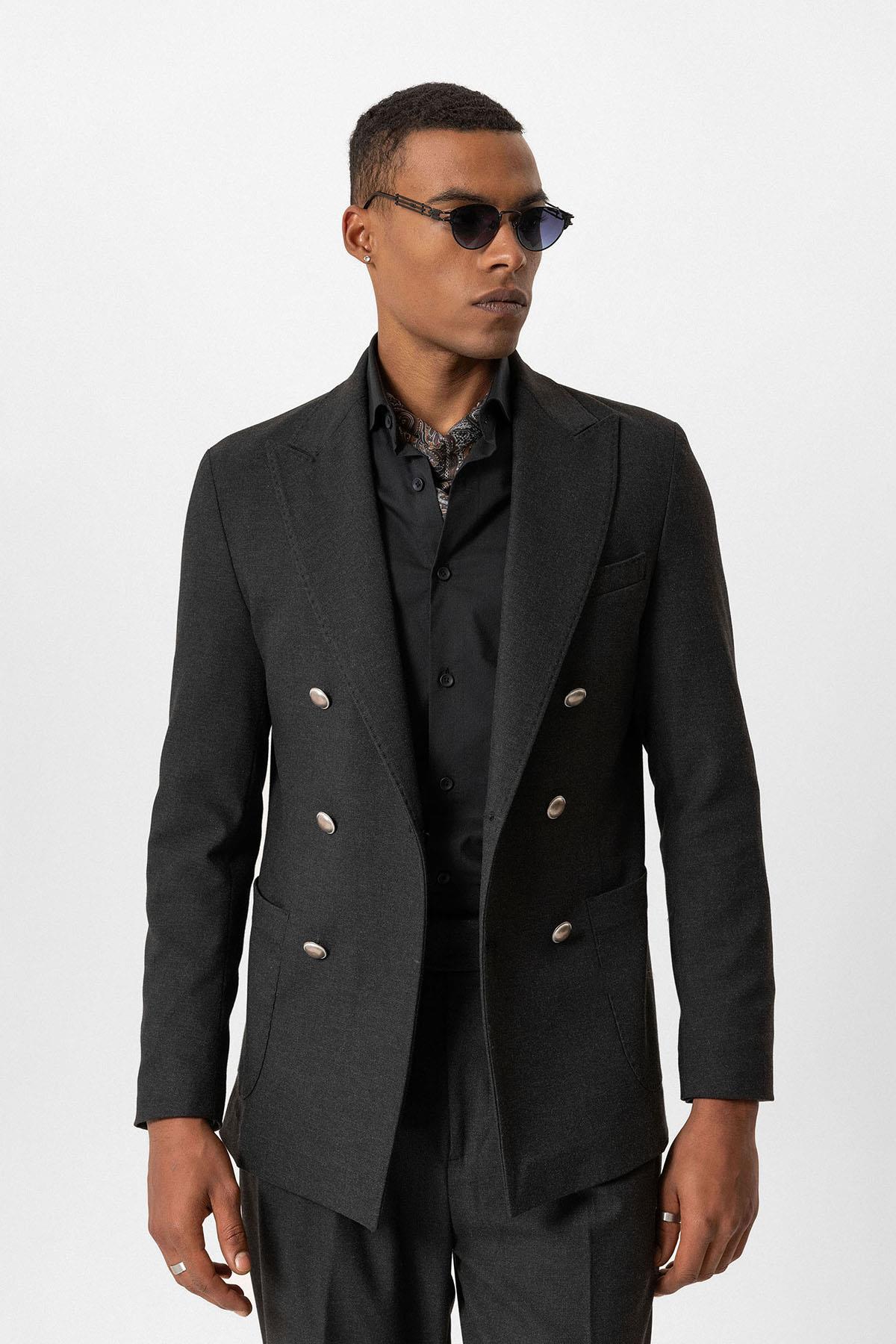KOALA SYDNEY Anthracite Unlined Double-Breasted Men's Blazer Jackets