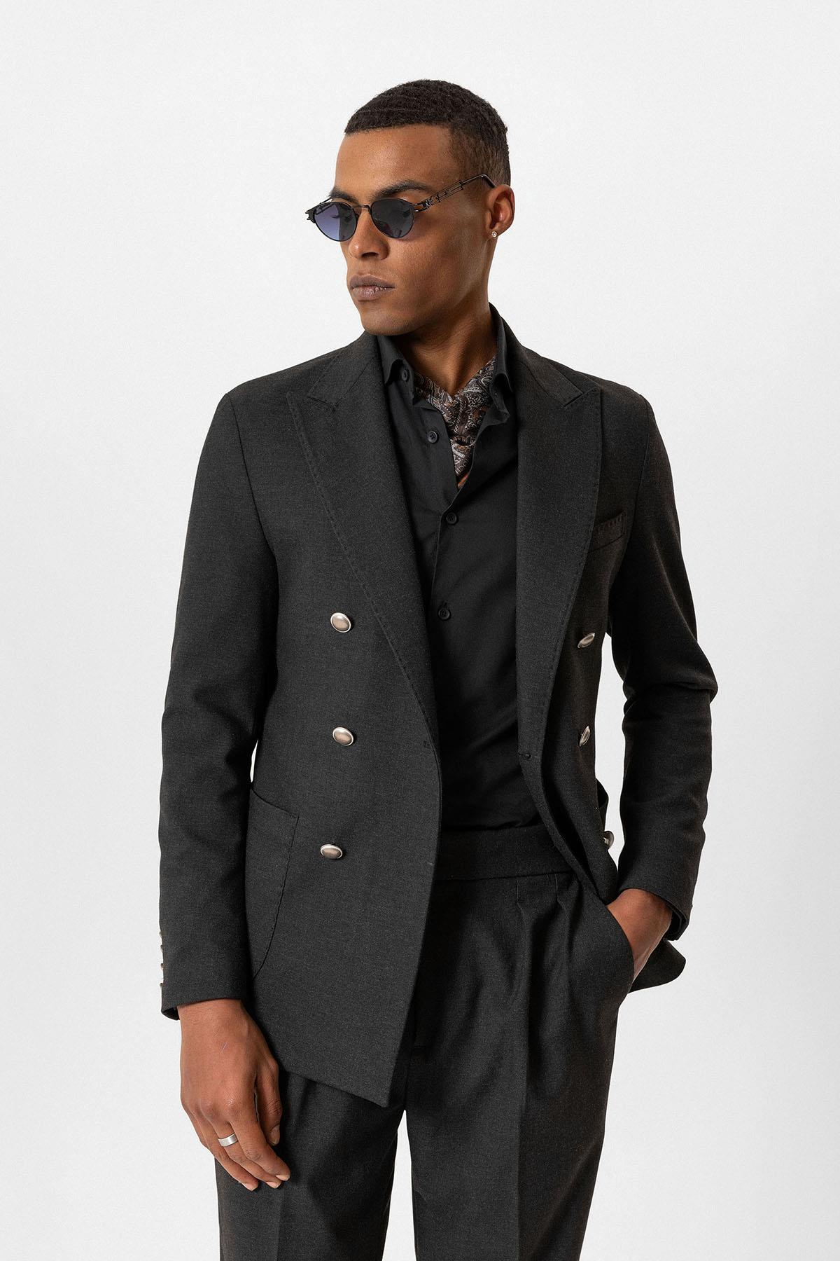 KOALA SYDNEY Anthracite Unlined Double-Breasted Men's Blazer Jackets