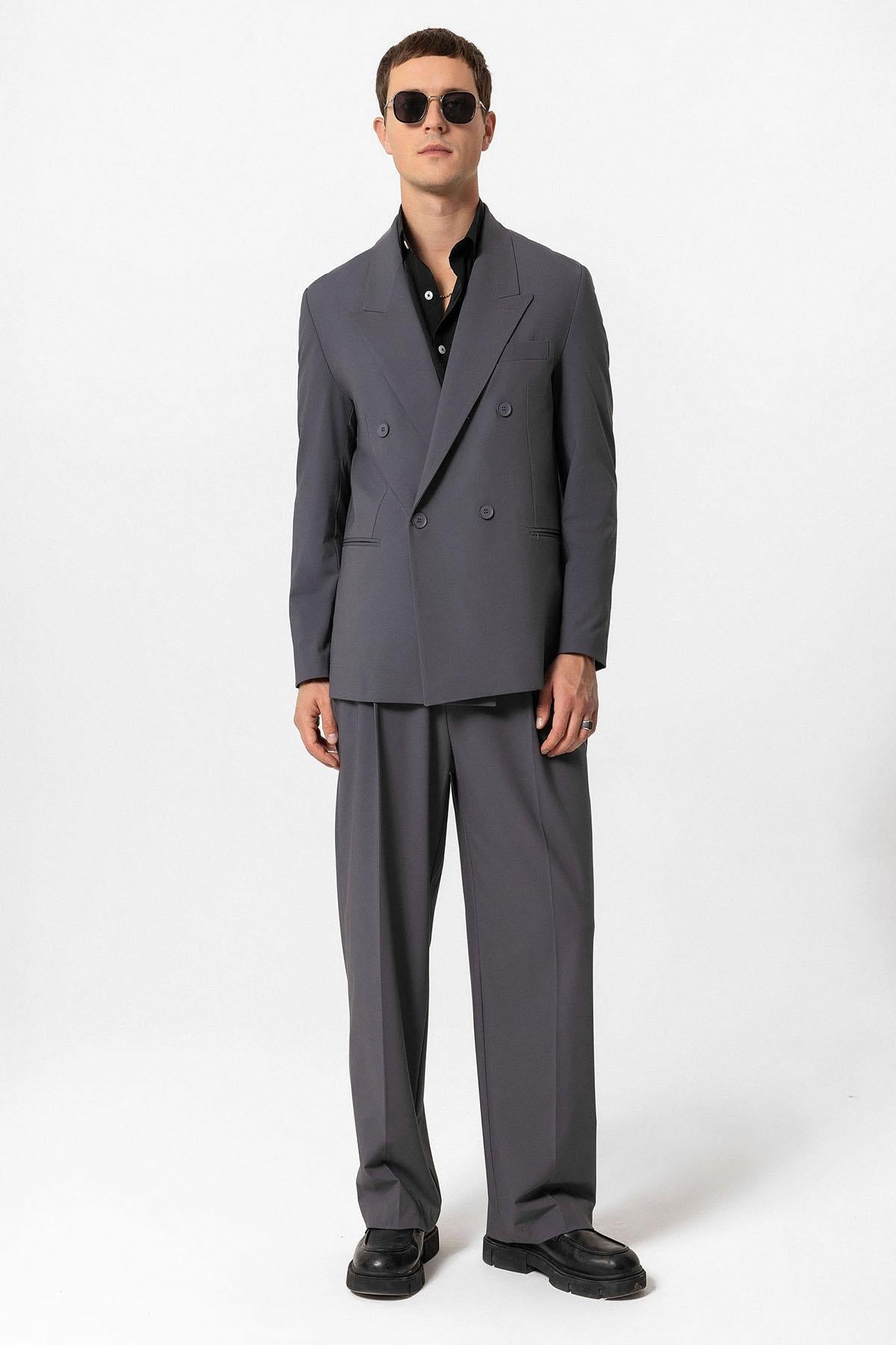 Anthracite Single Button Double-breasted Men's Blazer Jacket