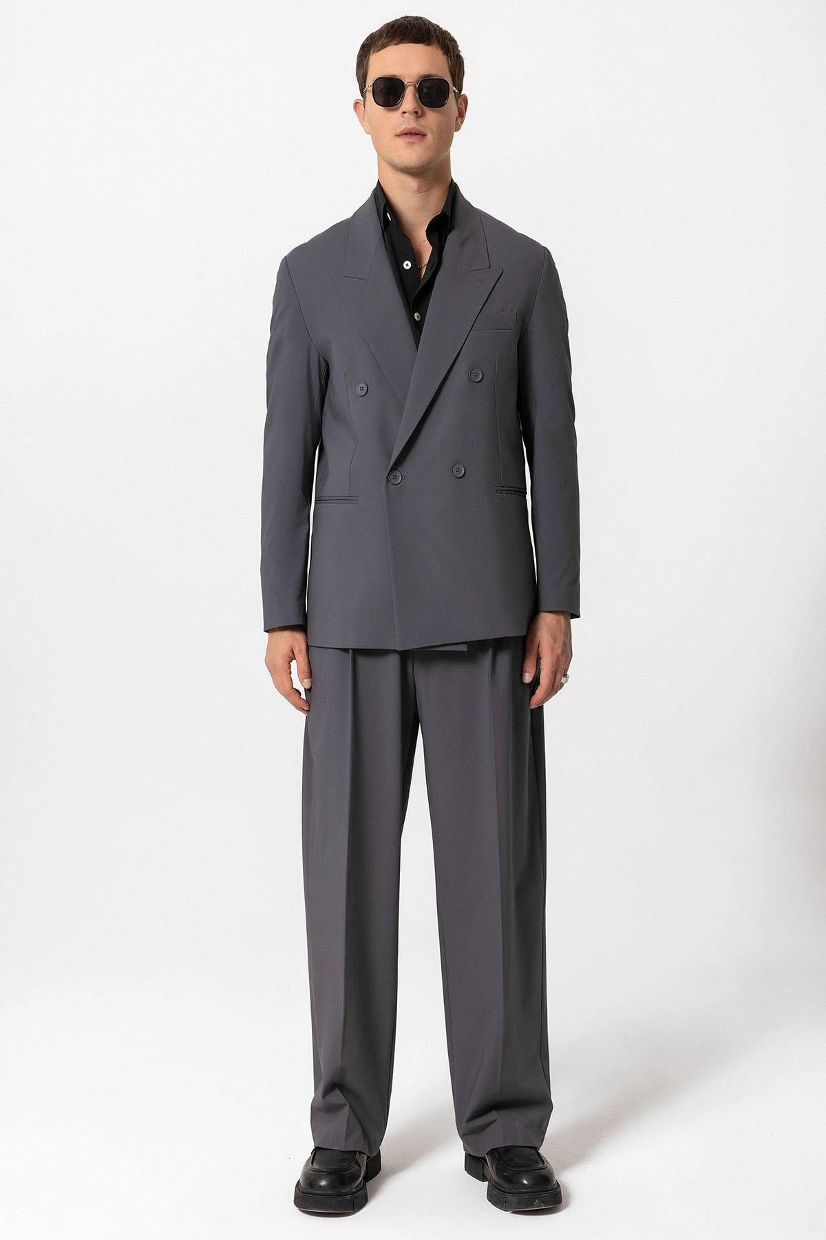 Anthracite Single Button Double-breasted Men's Blazer Jacket