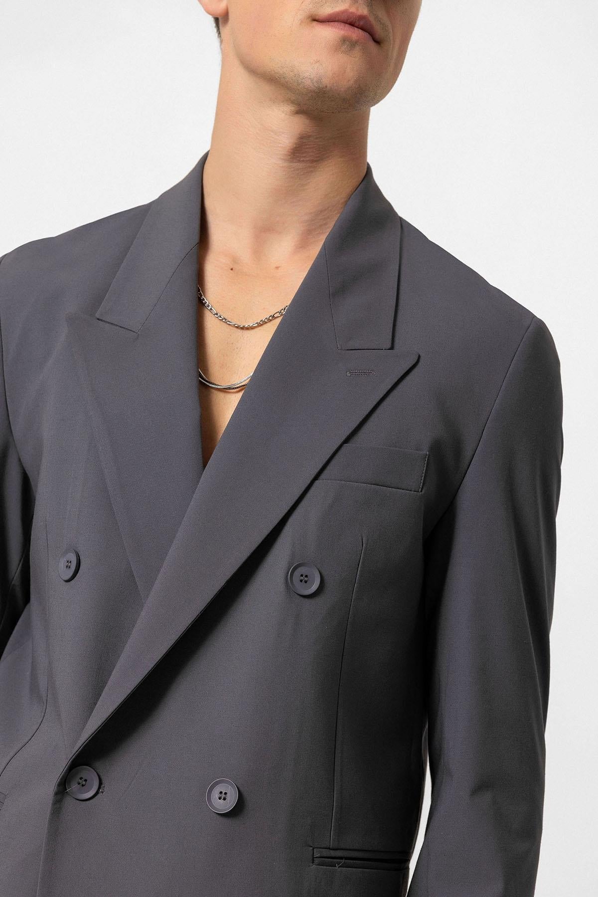 Anthracite Single Button Double-breasted Men's Blazer Jacket
