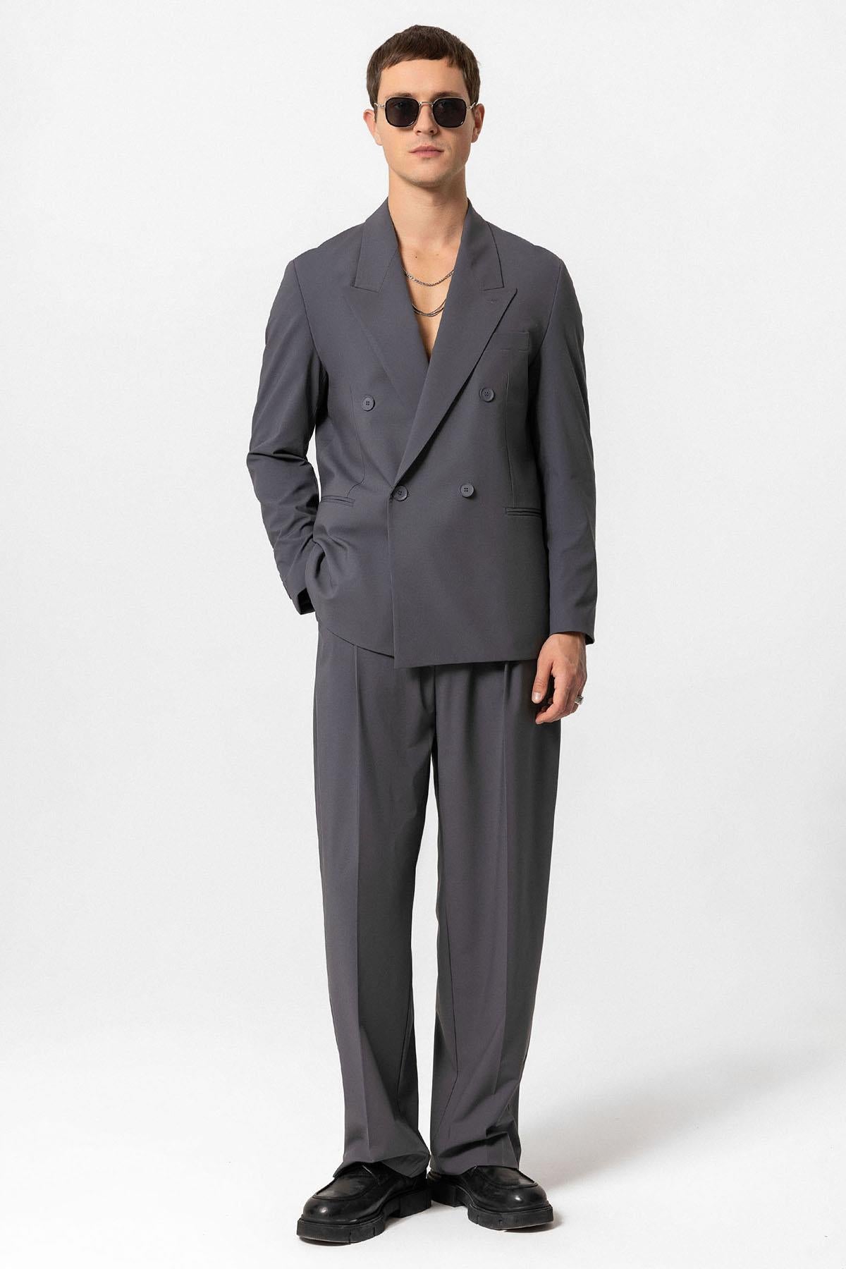 Anthracite Single Button Double-breasted Men's Blazer Jacket