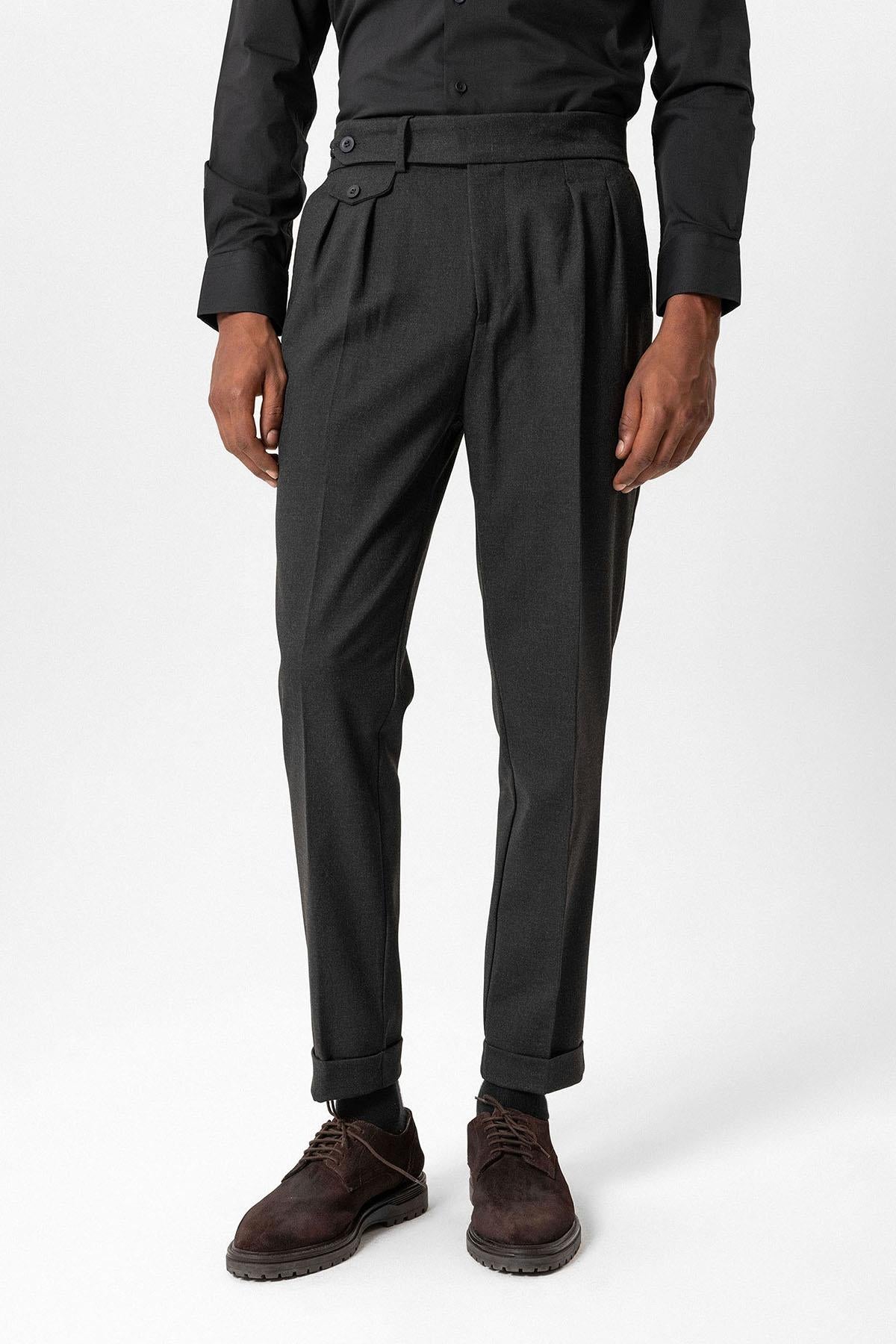 Anthracite High-Waisted Pleated Technical Men's Trousers