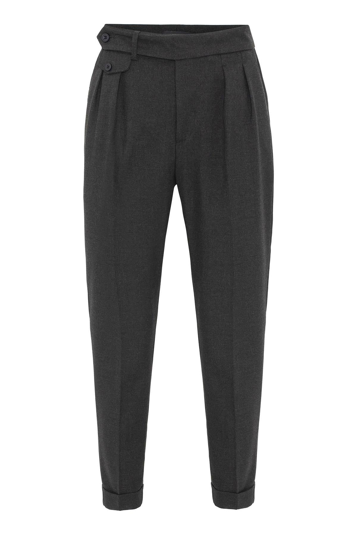 Anthracite High-Waisted Pleated Technical Men's Trousers