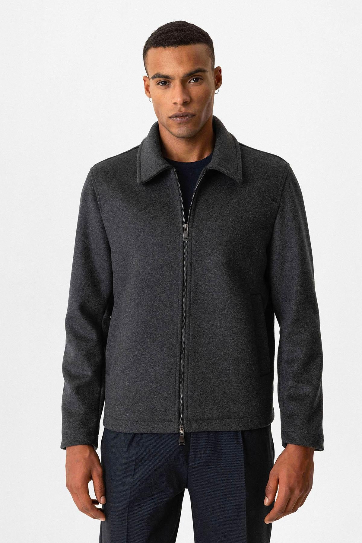 Anthracite Wool-Blend Seasonal Men's Jacket