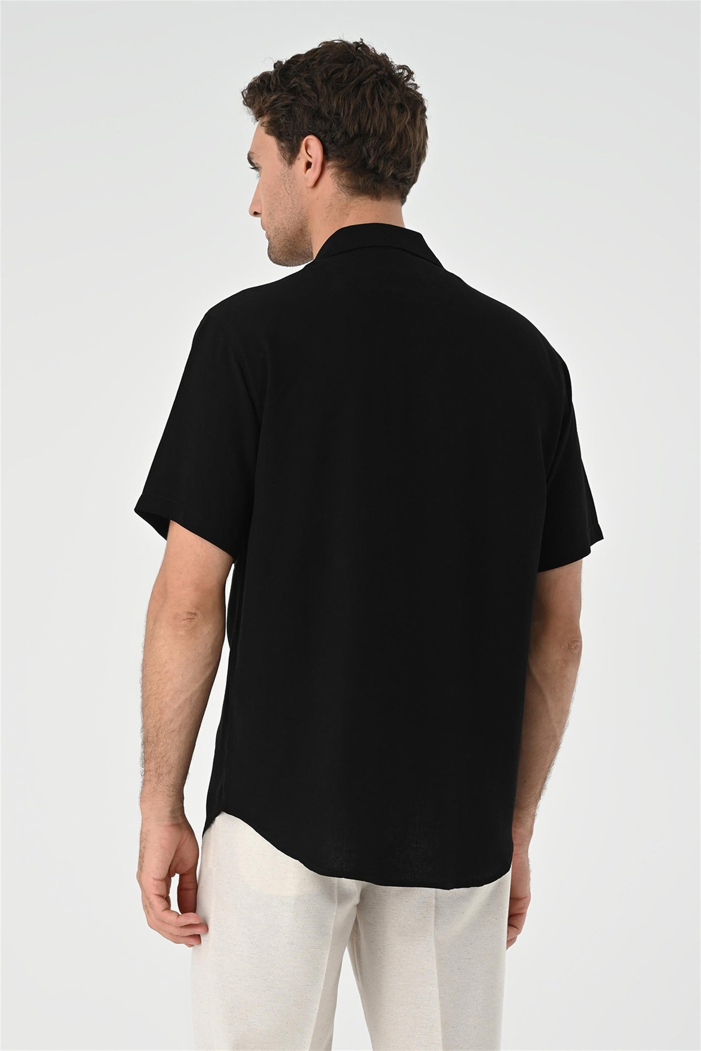 Men's Black Camp Collar Pocket Detailed Shirt