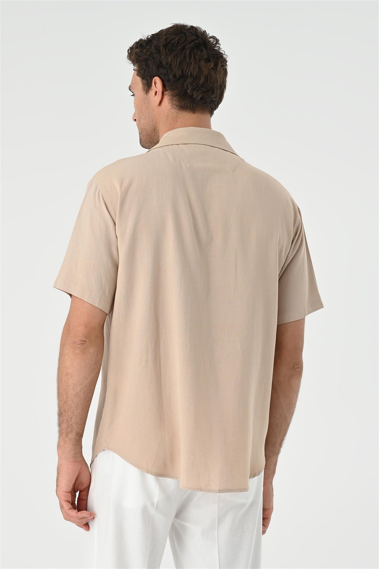 Men's Beige Camp Collar Pocket Detailed Shirt -