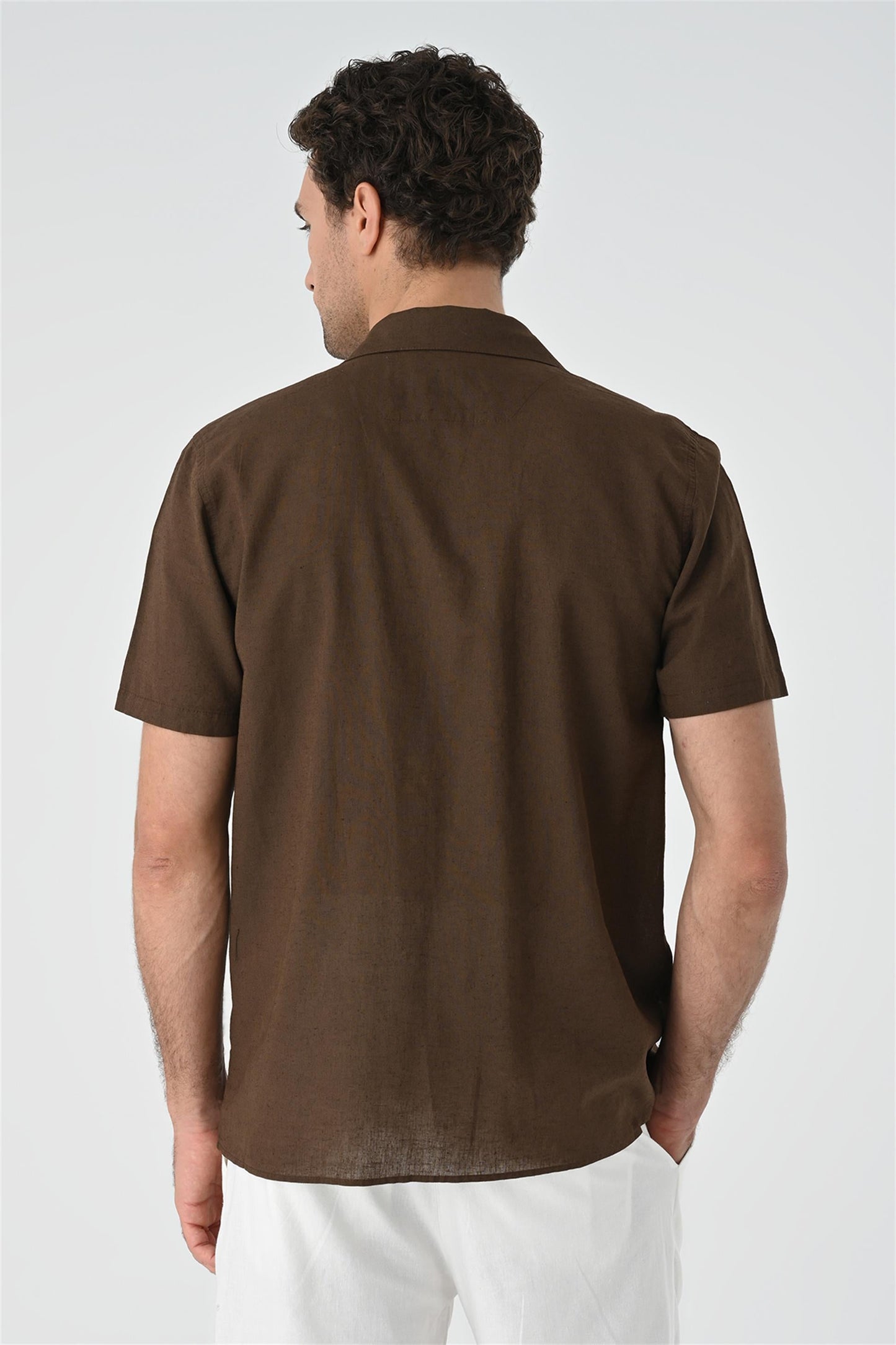 Men's Brown Camp Collar Pocket Detailed Shirt