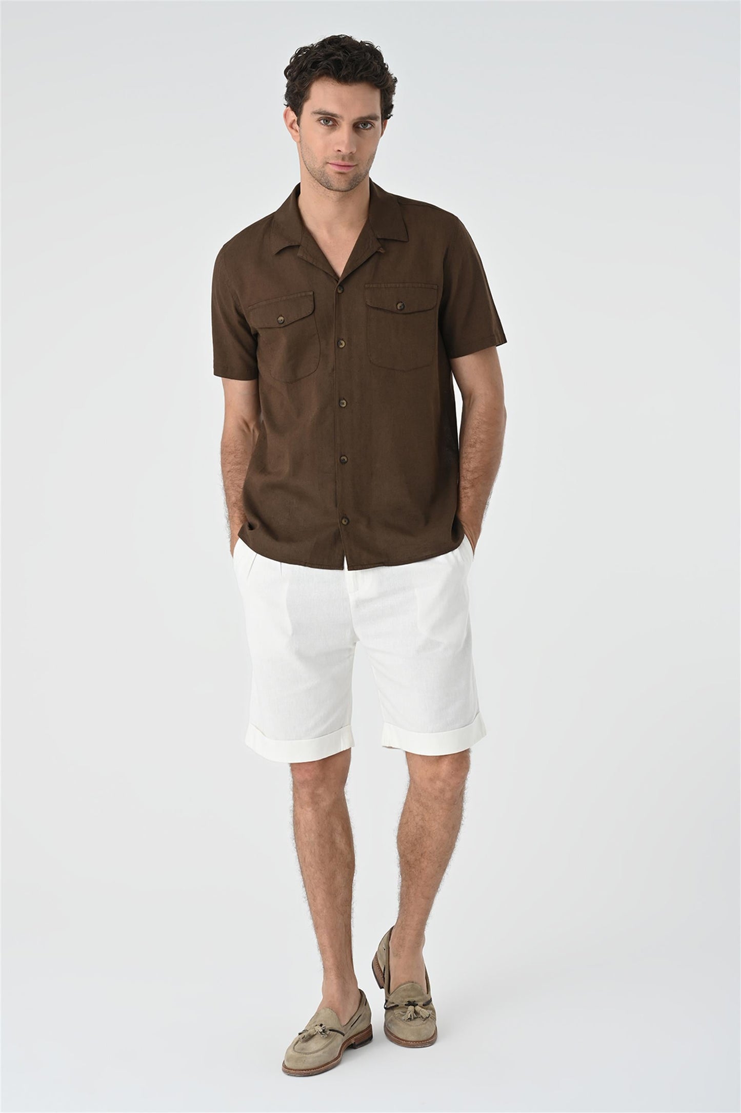 KOALA SYDNEY Men's Brown Camp Collar Pocket Detailed Shirt -