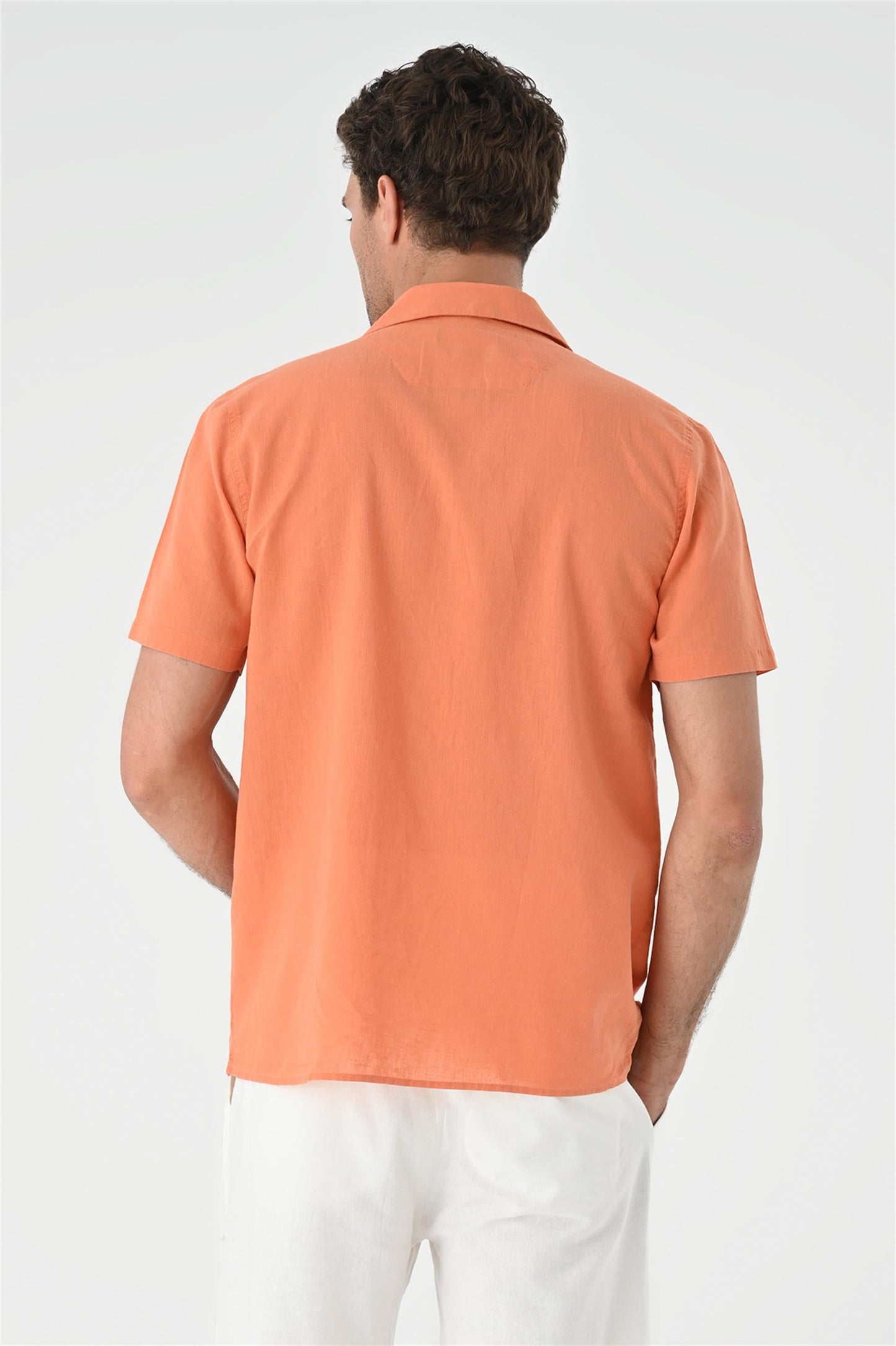 Men's Orange Camp Collar Pocket Detailed Shirt