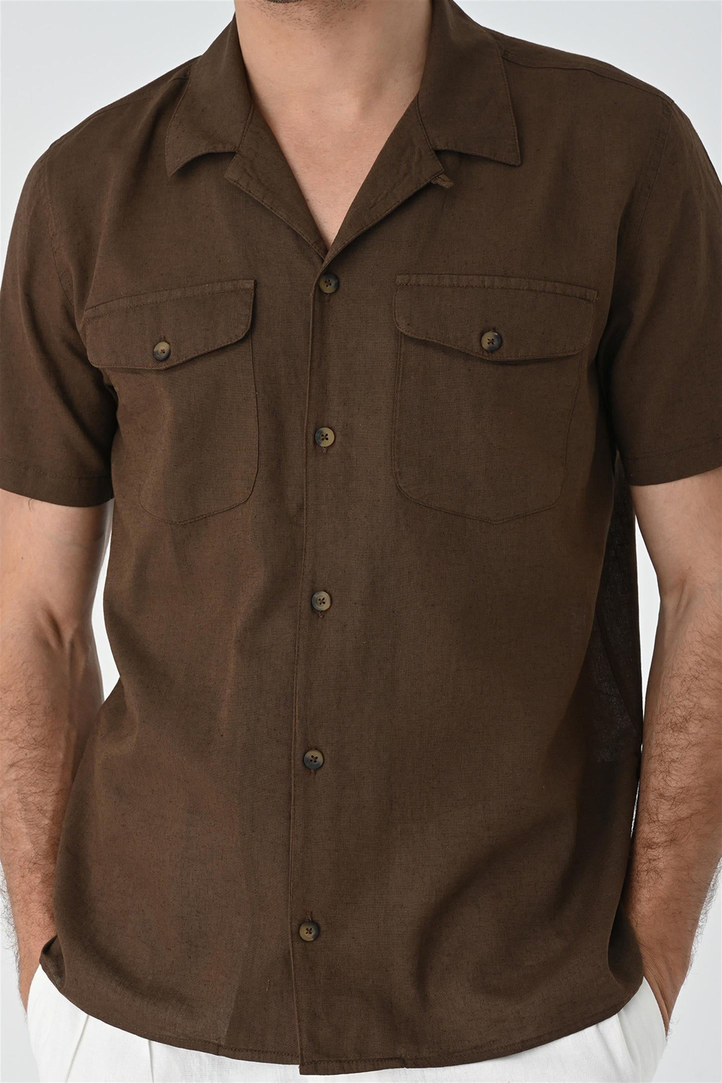KOALA SYDNEY Men's Brown Camp Collar Pocket Detailed Shirt -
