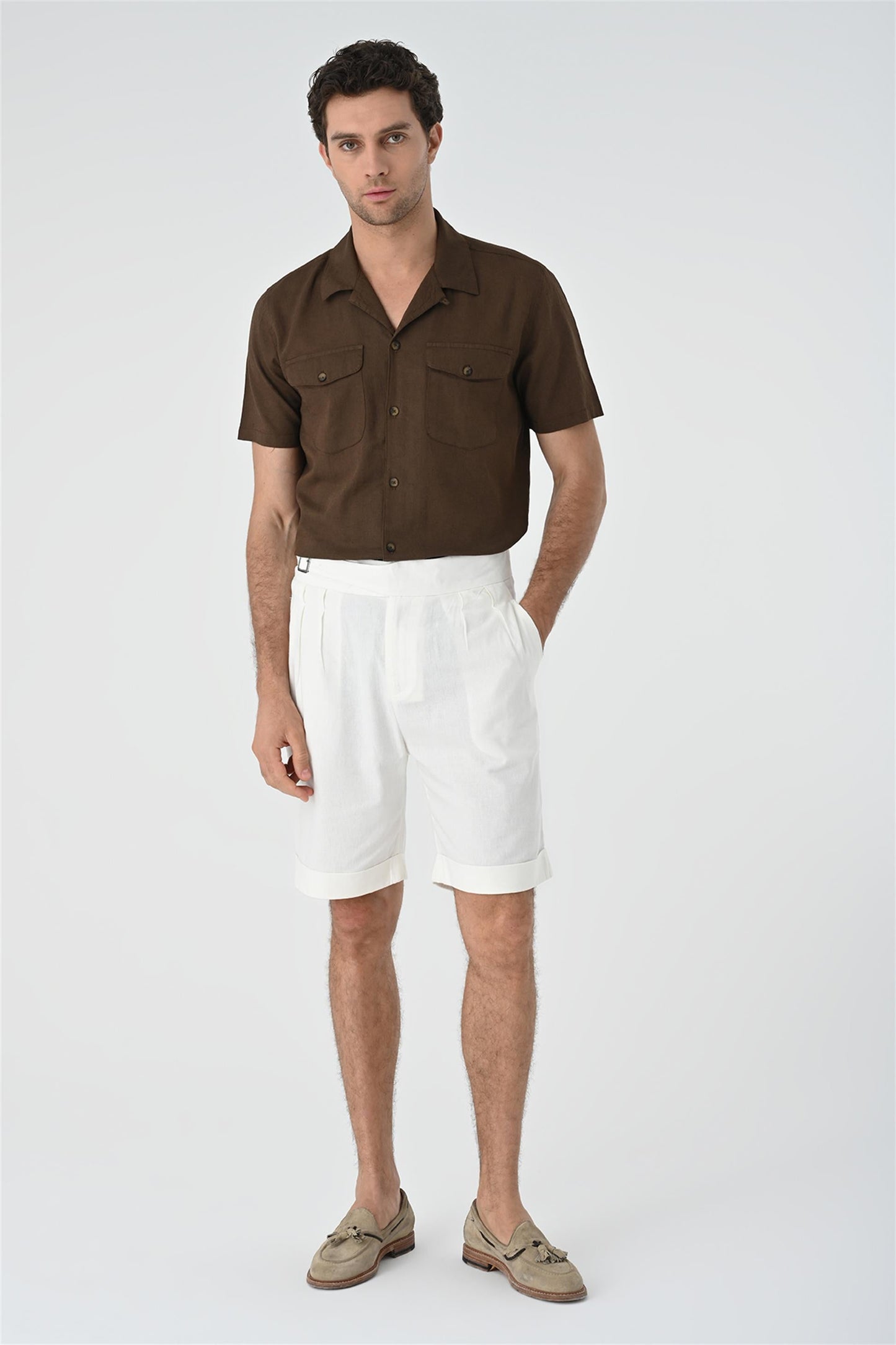 KOALA SYDNEY Men's Brown Camp Collar Pocket Detailed Shirt -