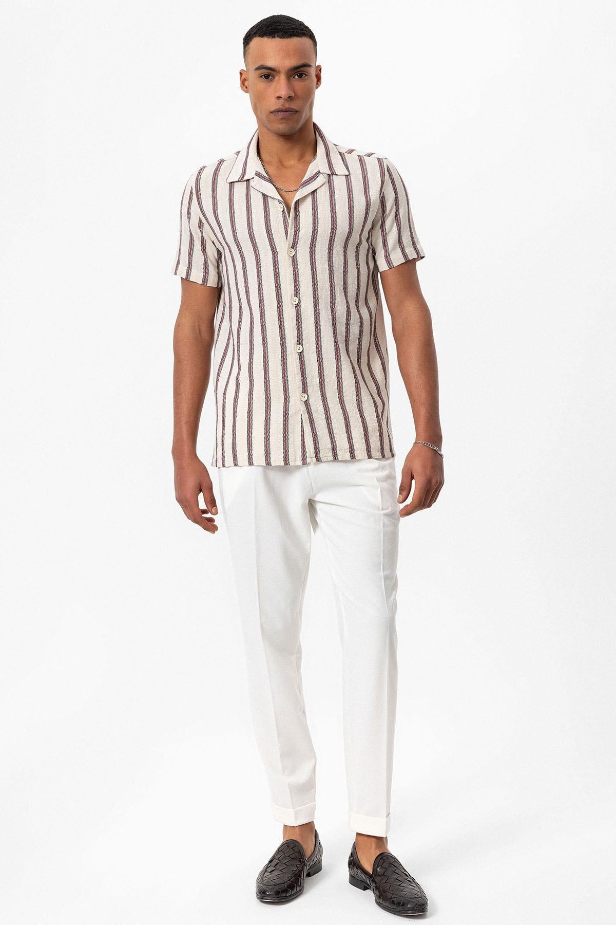 KOALA SYDNEY Men's Burgundy Striped Camp Collar Shirt