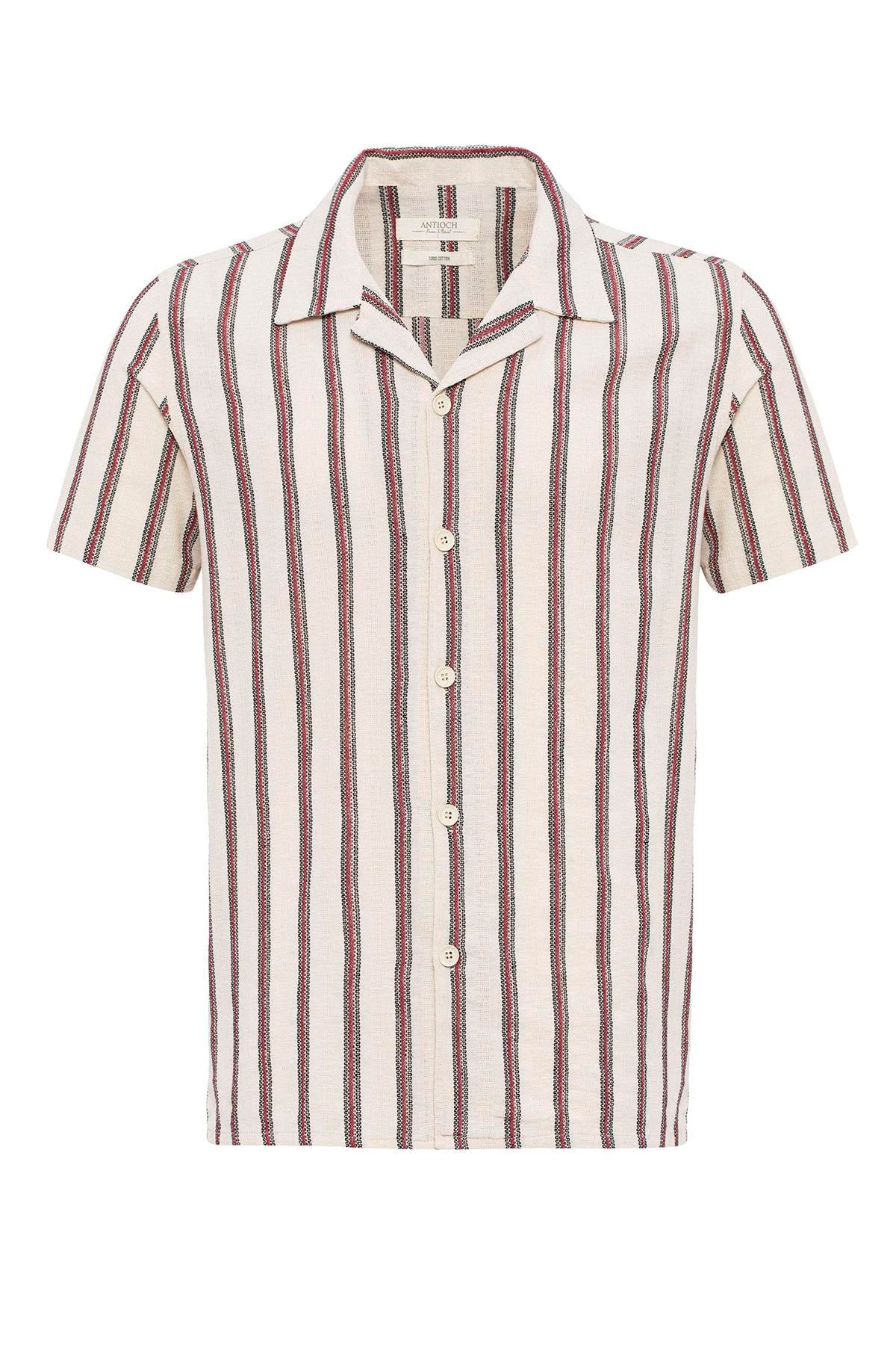 KOALA SYDNEY Men's Burgundy Striped Camp Collar Shirt