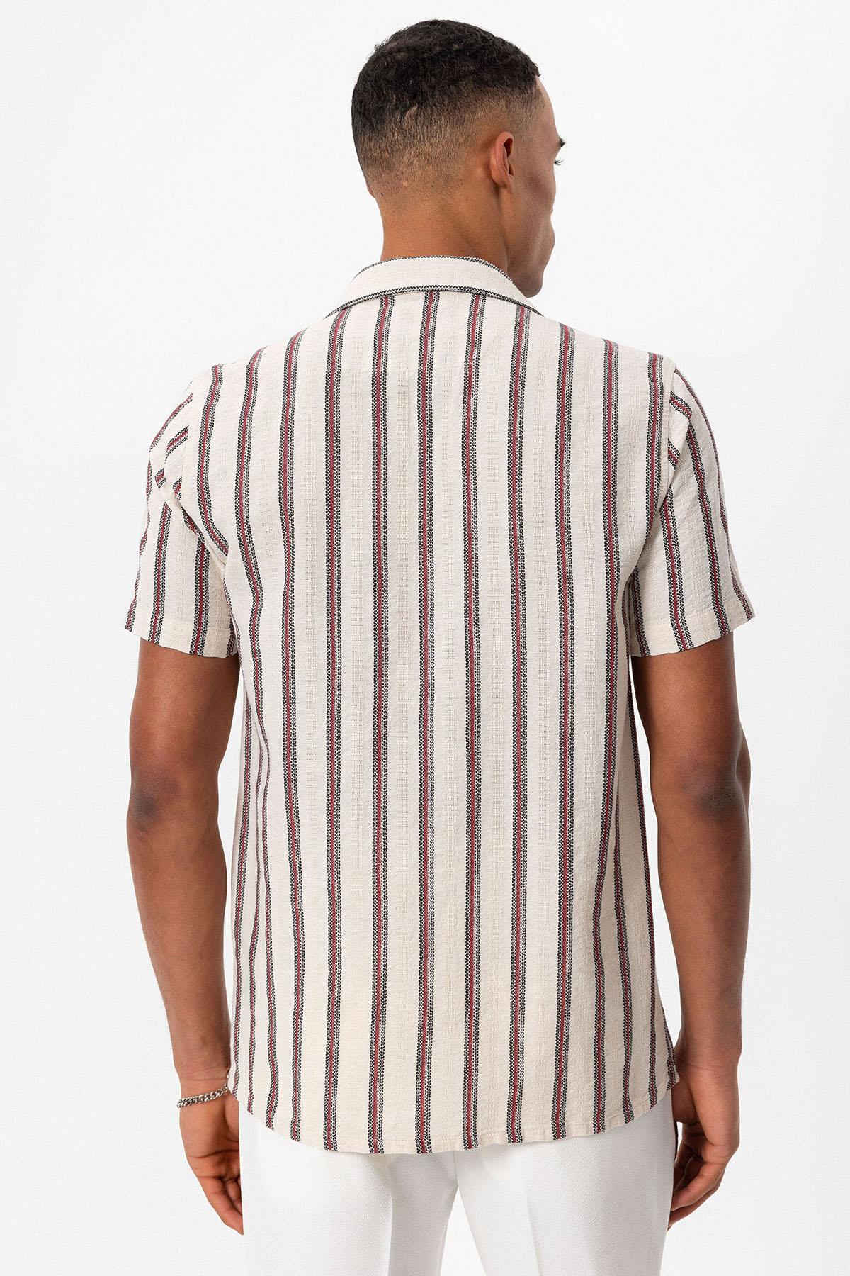 KOALA SYDNEY Men's Burgundy Striped Camp Collar Shirt