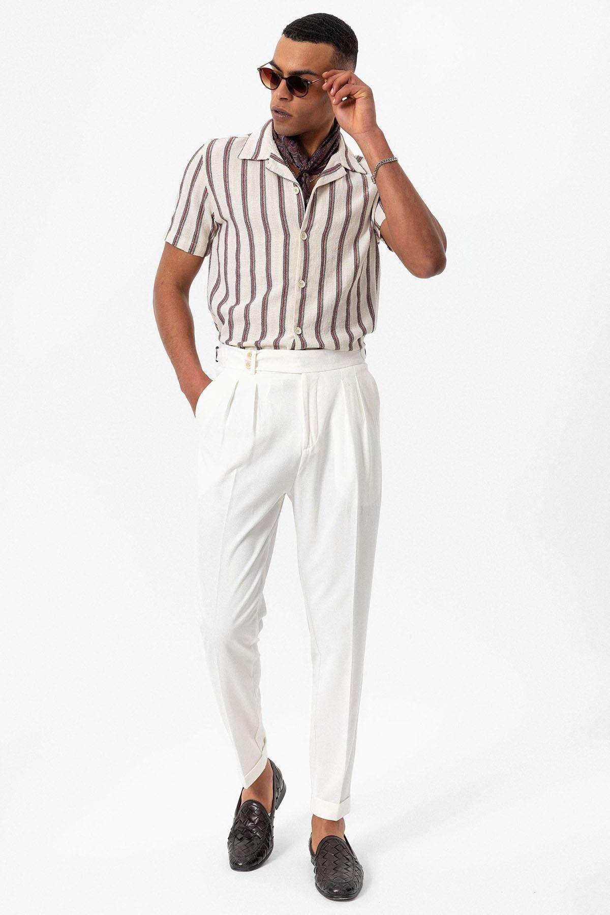 KOALA SYDNEY Men's Burgundy Striped Camp Collar Shirt