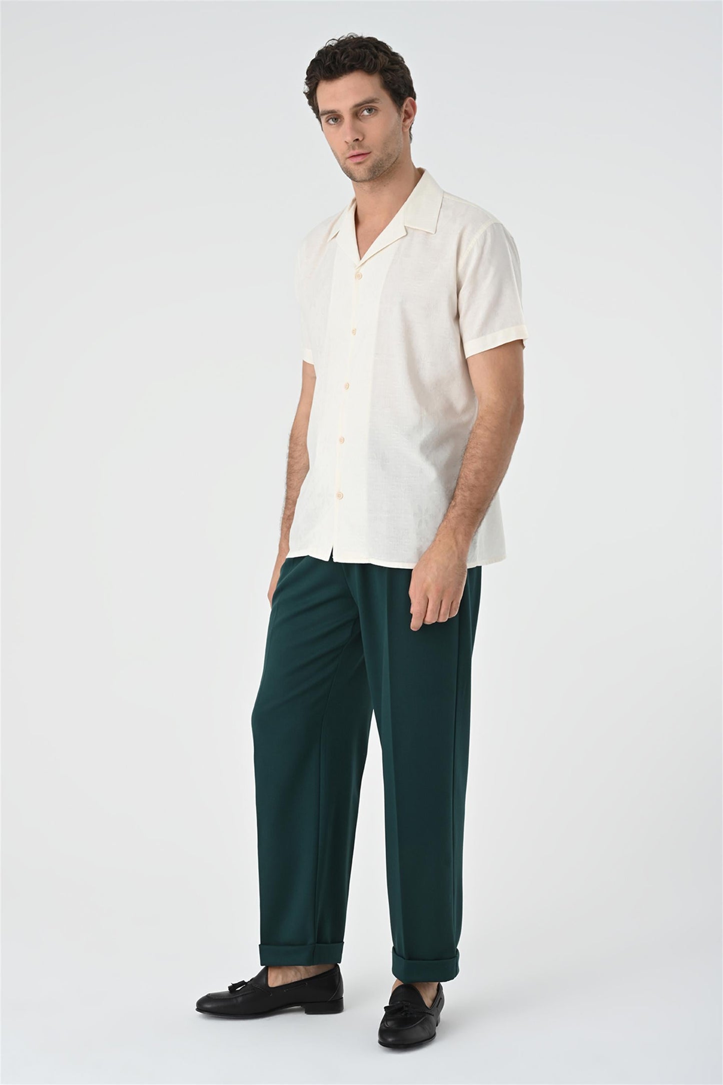 KOALA SYDNEY Men's Ecru Knitted Patterned Shirt with Camp Collar
