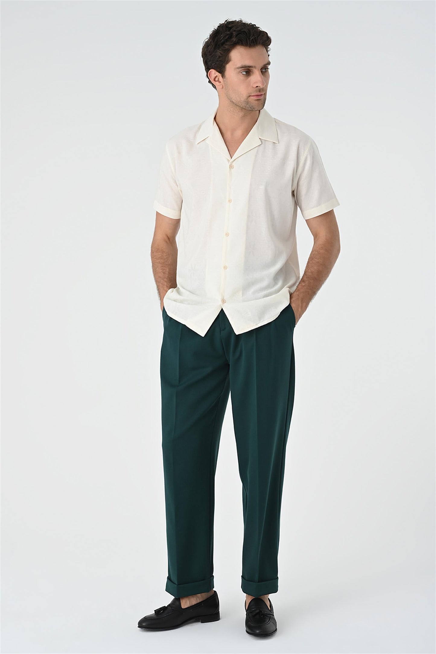 KOALA SYDNEY Men's Ecru Knitted Patterned Shirt with Camp Collar