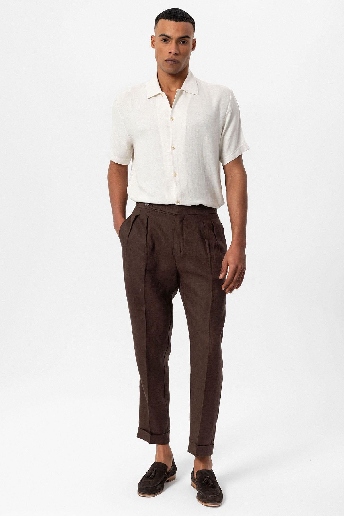 Men's Ecru Knit Textured Camp Collar Shirt