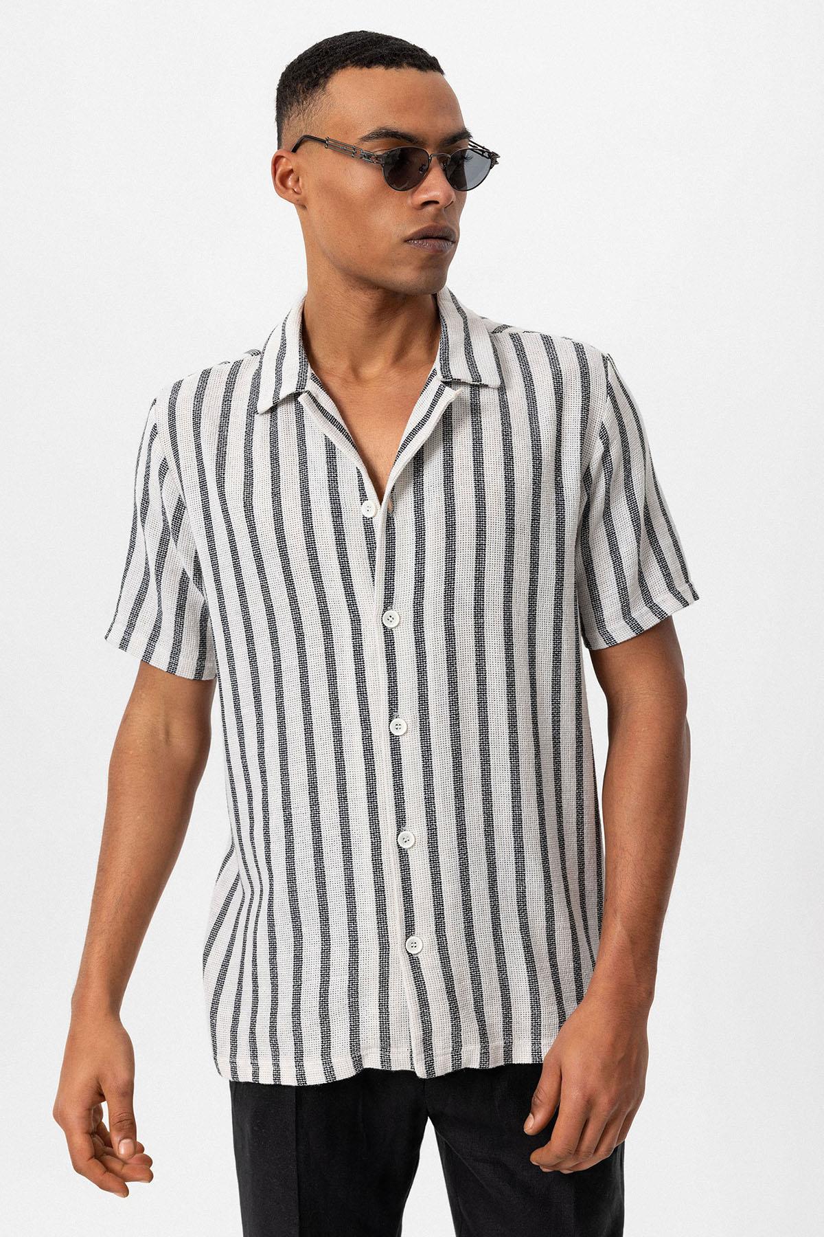 KOALA SYDNEY Men's Black Camp Collar Knit Short-Sleeve Shirt -