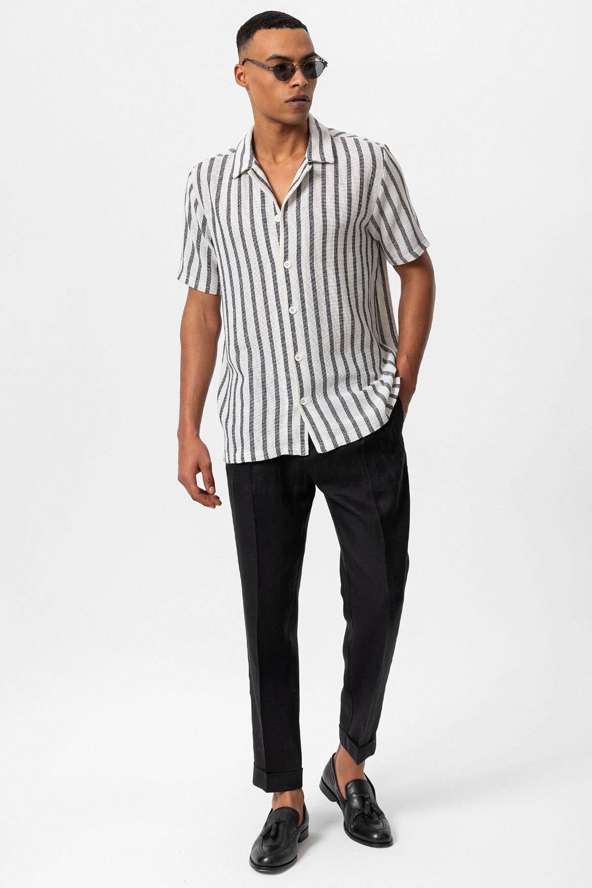 KOALA SYDNEY Men's Black Camp Collar Knit Short-Sleeve Shirt -