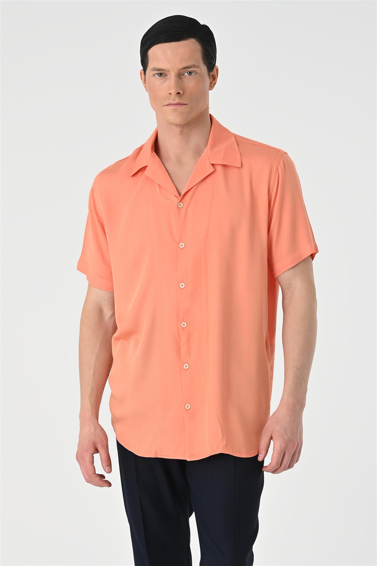 KOALA SYDNEY Men's Salmon Open Collar Oversized Short Sleeve Shirt -