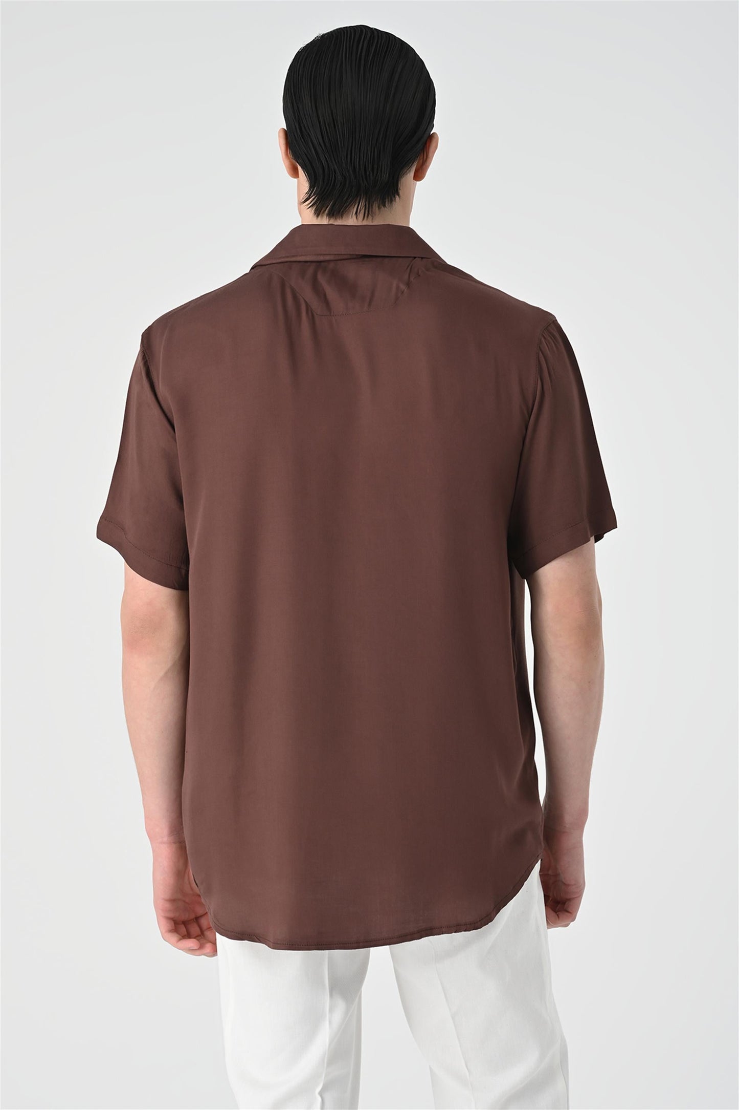 KOALA SYDNEY Men's Brown Open Collar Oversized Short Sleeve Shirt -