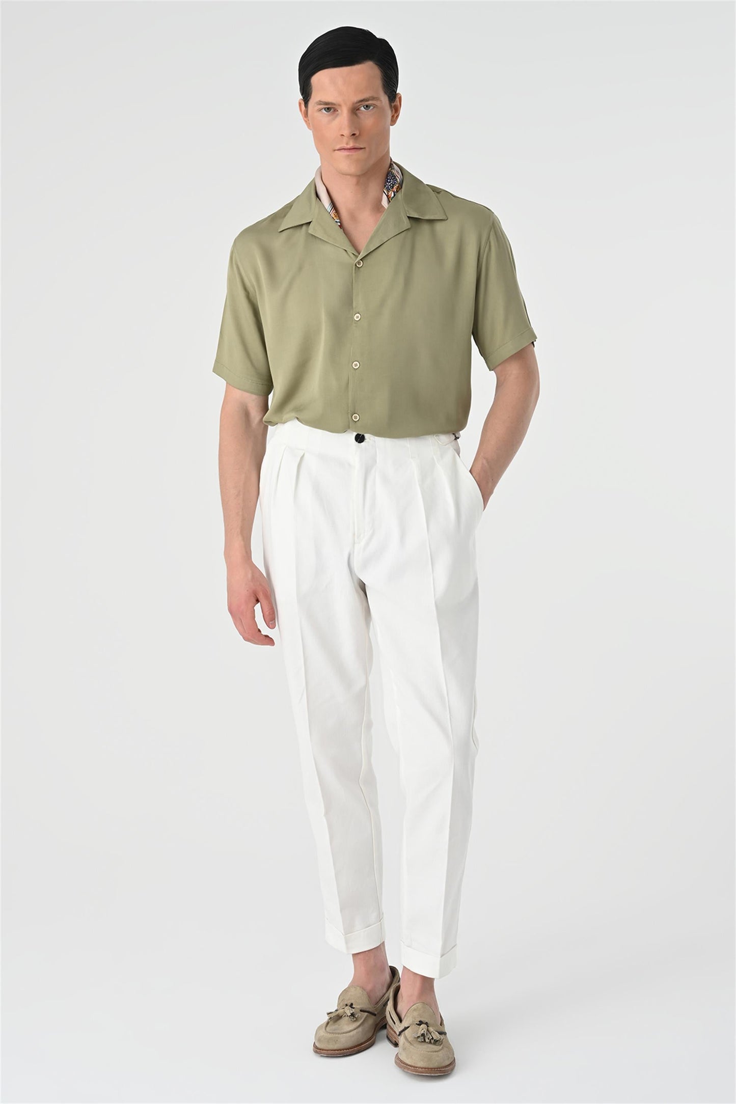 KOALA SYDNEY Men's Khaki Open Collar Oversized Short Sleeve Shirt