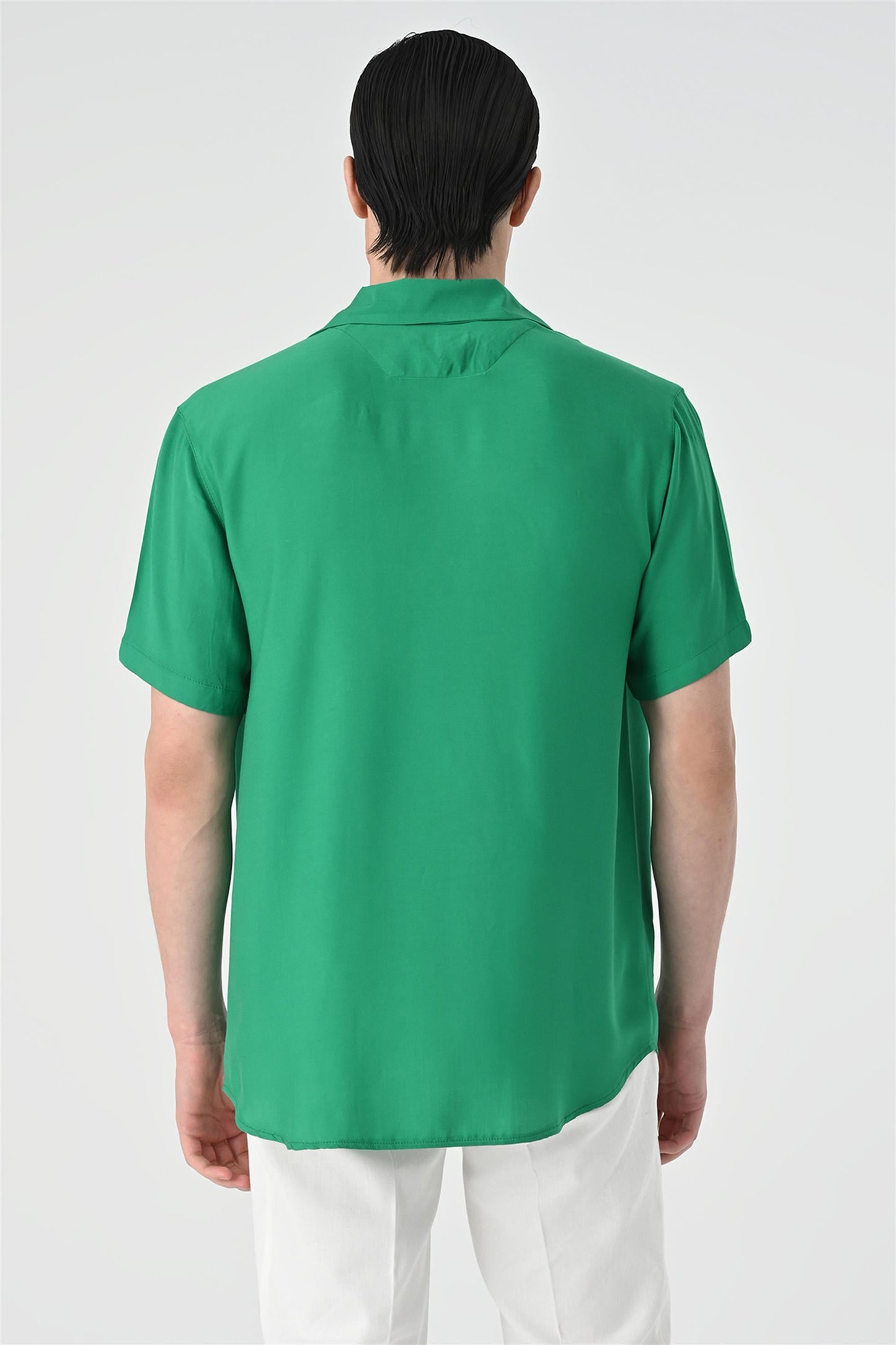 KOALA SYDNEY Men's Green Open Collar Oversized Short Sleeve Shirt -