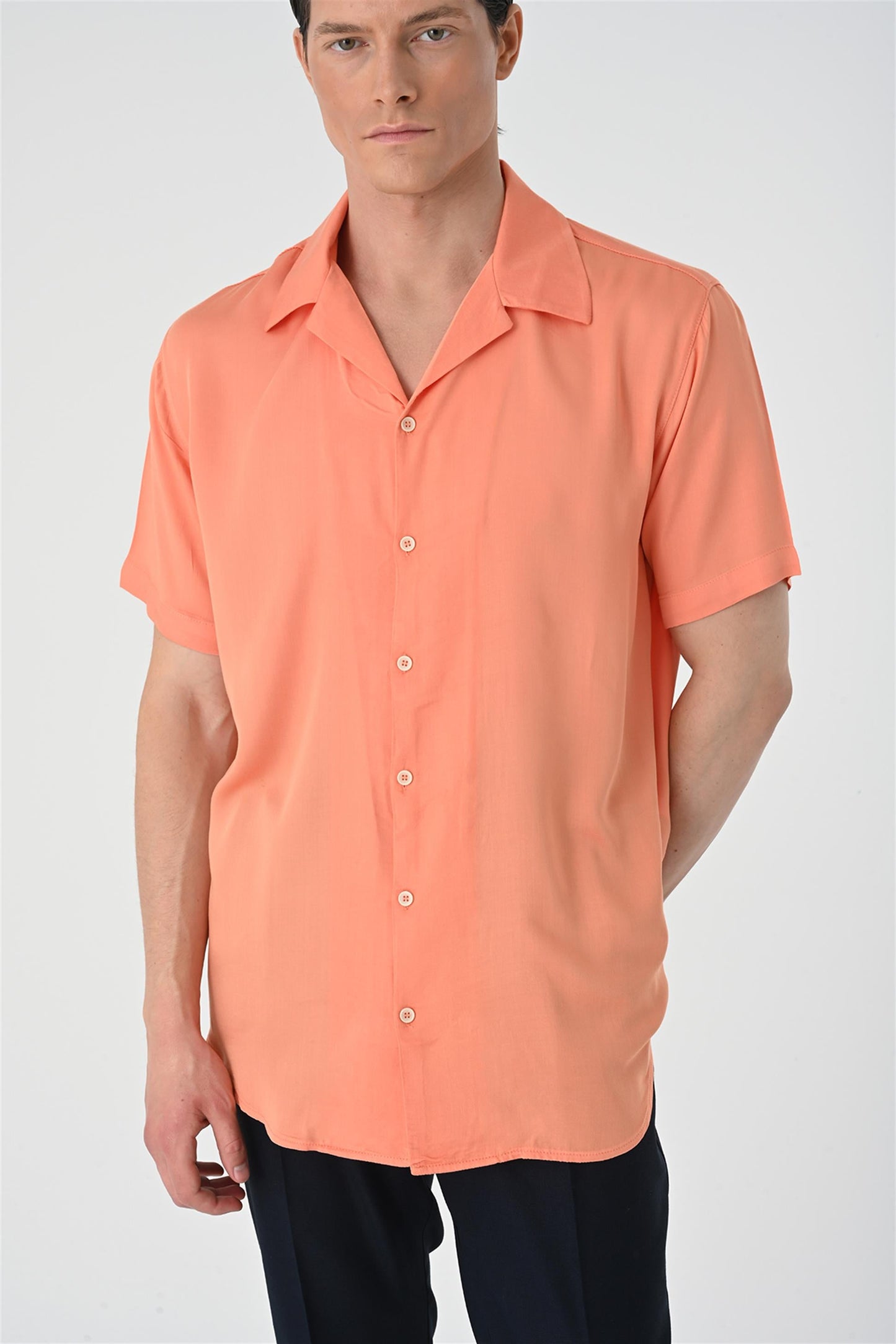 KOALA SYDNEY Men's Salmon Open Collar Oversized Short Sleeve Shirt -