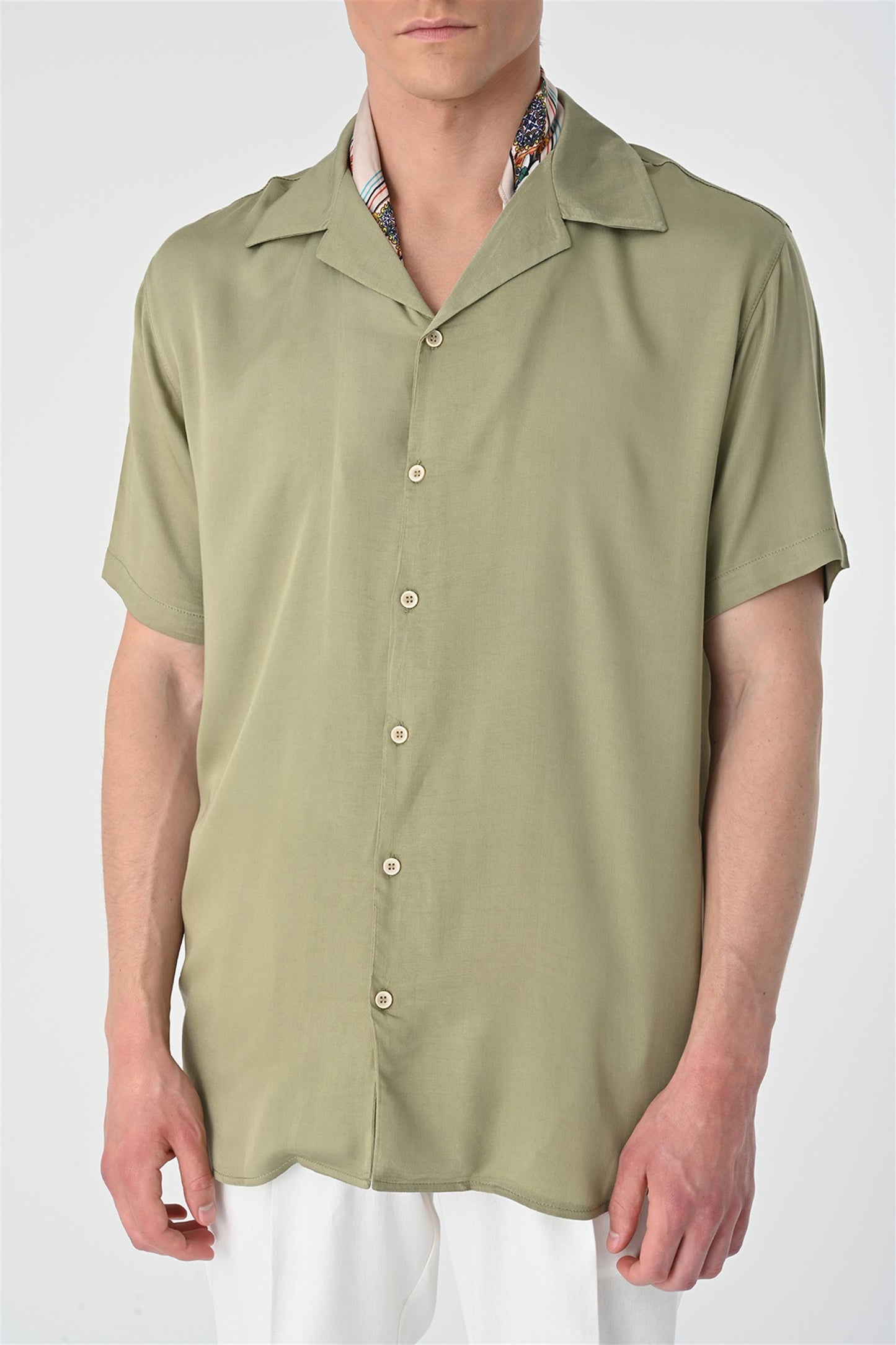 KOALA SYDNEY Men's Khaki Open Collar Oversized Short Sleeve Shirt