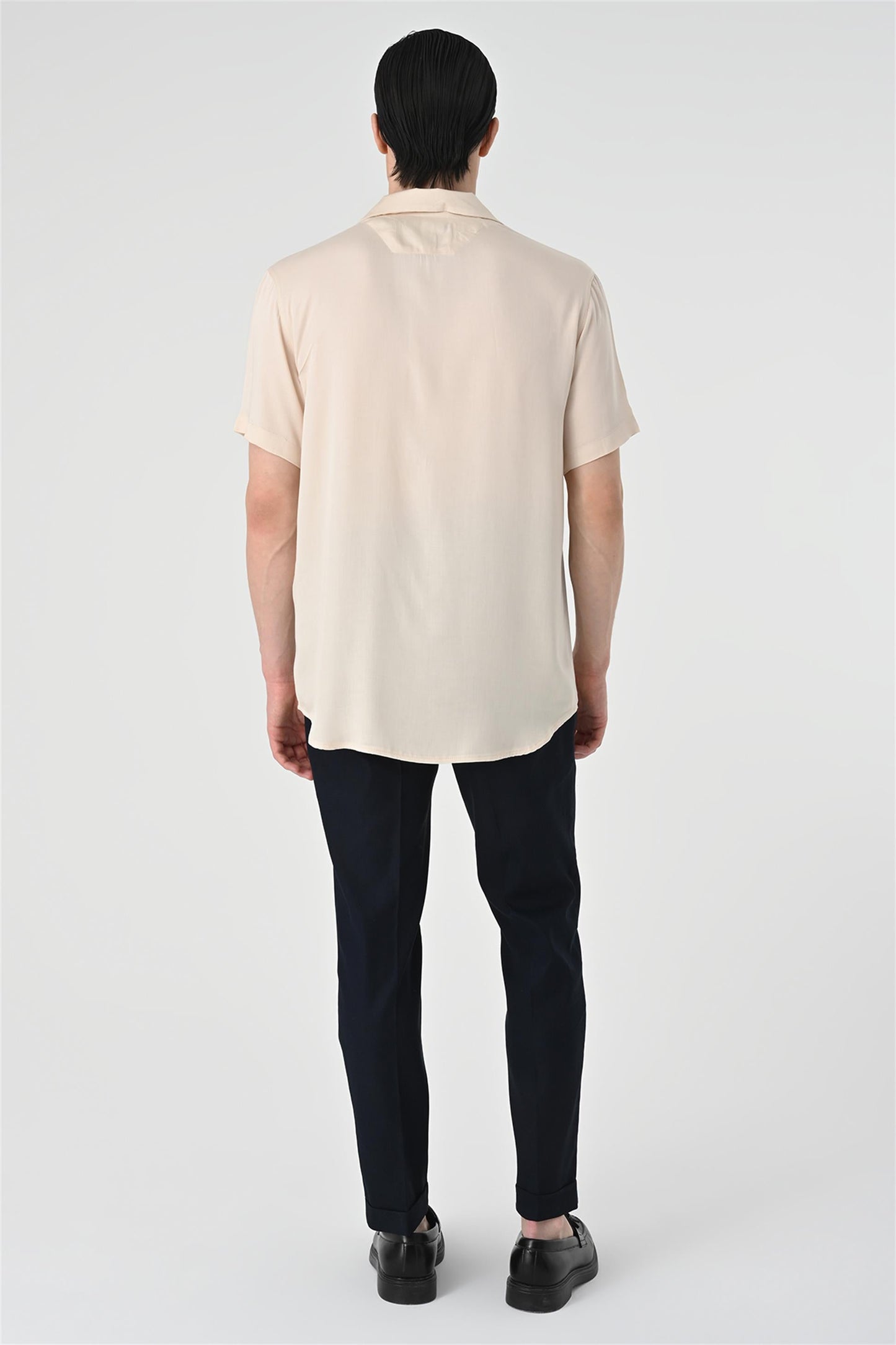KOALA SYDNEY Men's Beige Open Collar Oversized Short Sleeve Shirt -