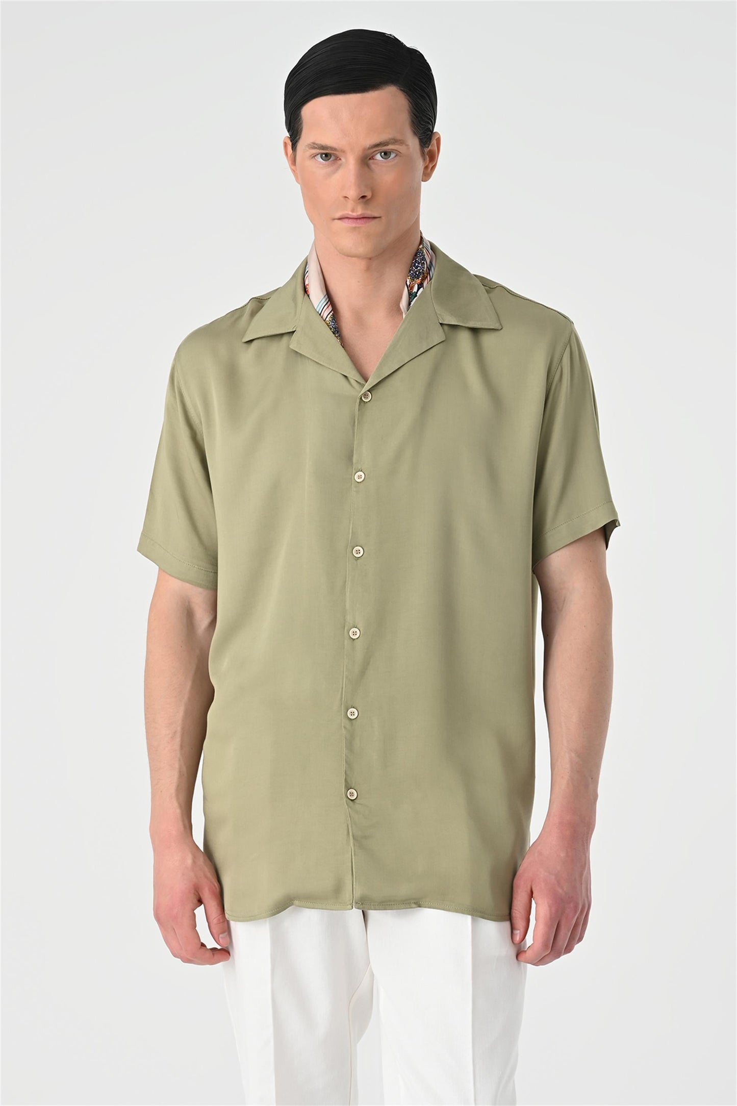 KOALA SYDNEY Men's Khaki Open Collar Oversized Short Sleeve Shirt