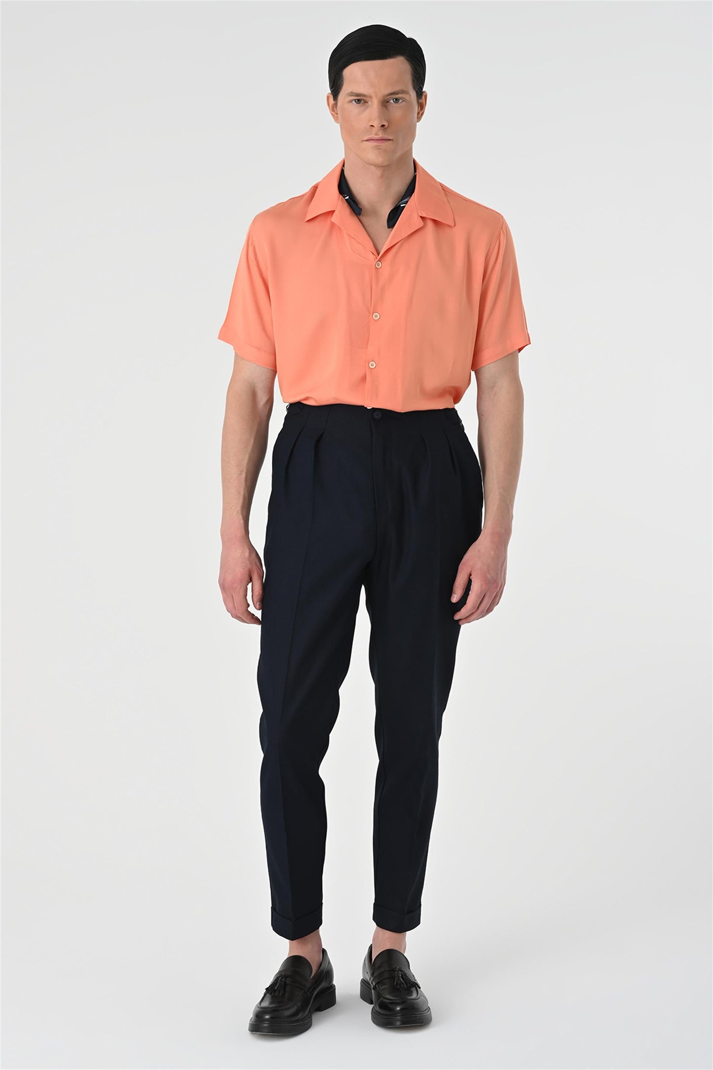 KOALA SYDNEY Men's Salmon Open Collar Oversized Short Sleeve Shirt -