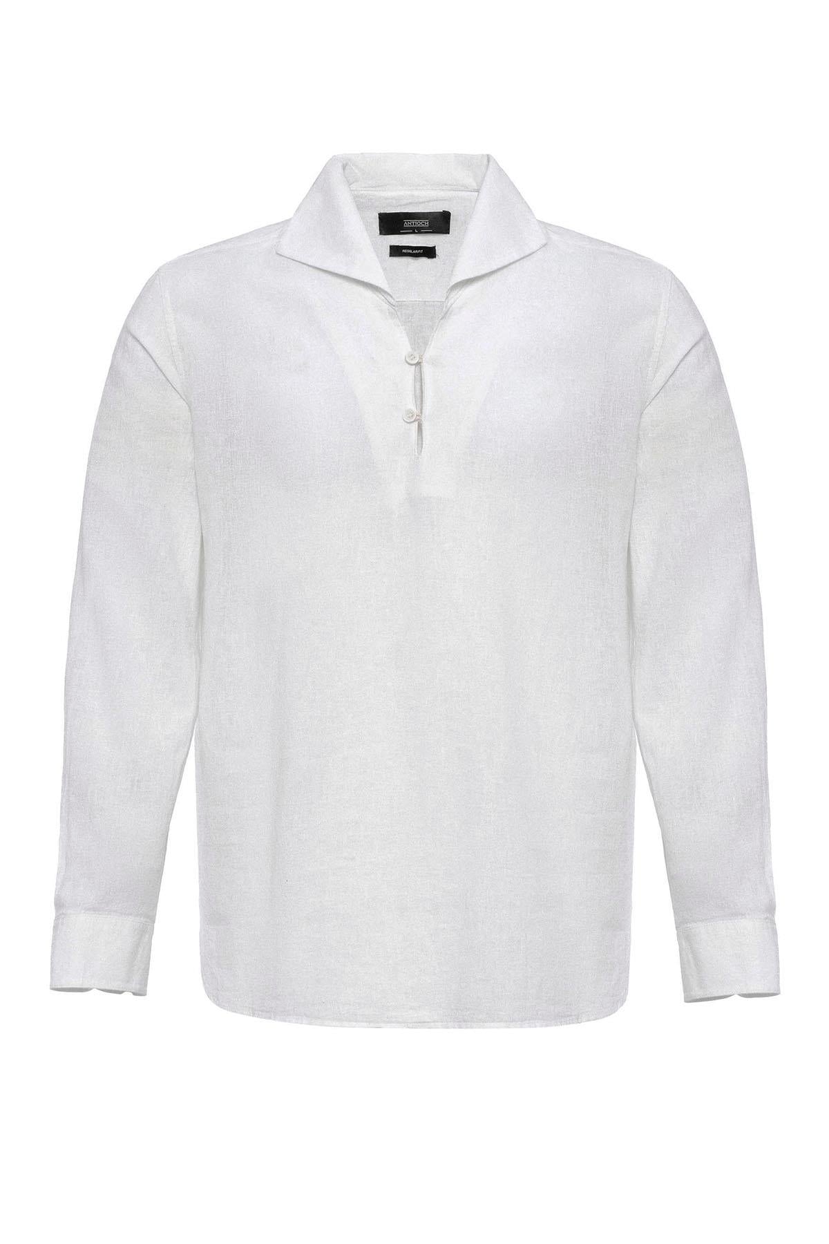 Men's White Camp Collar Button-Down Shirt