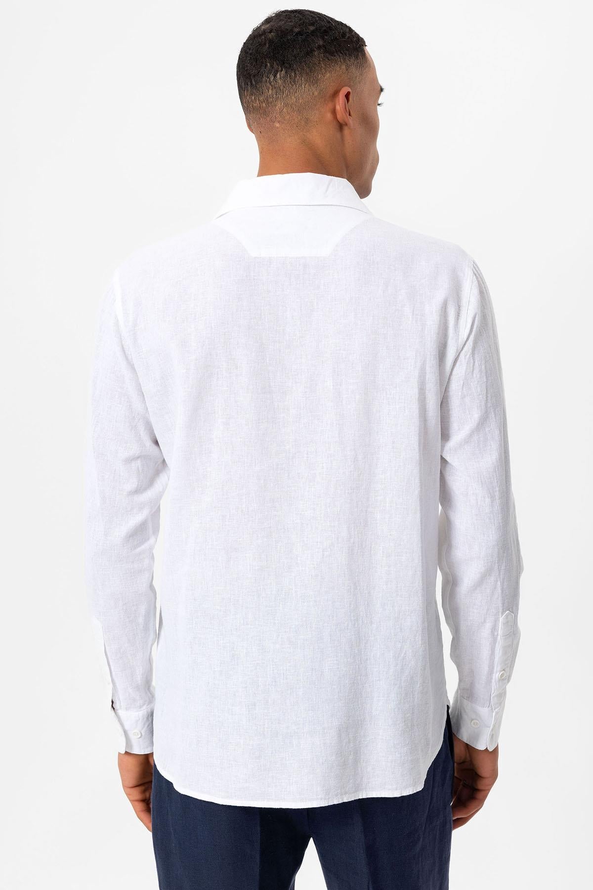 Men's White Camp Collar Button-Down Shirt