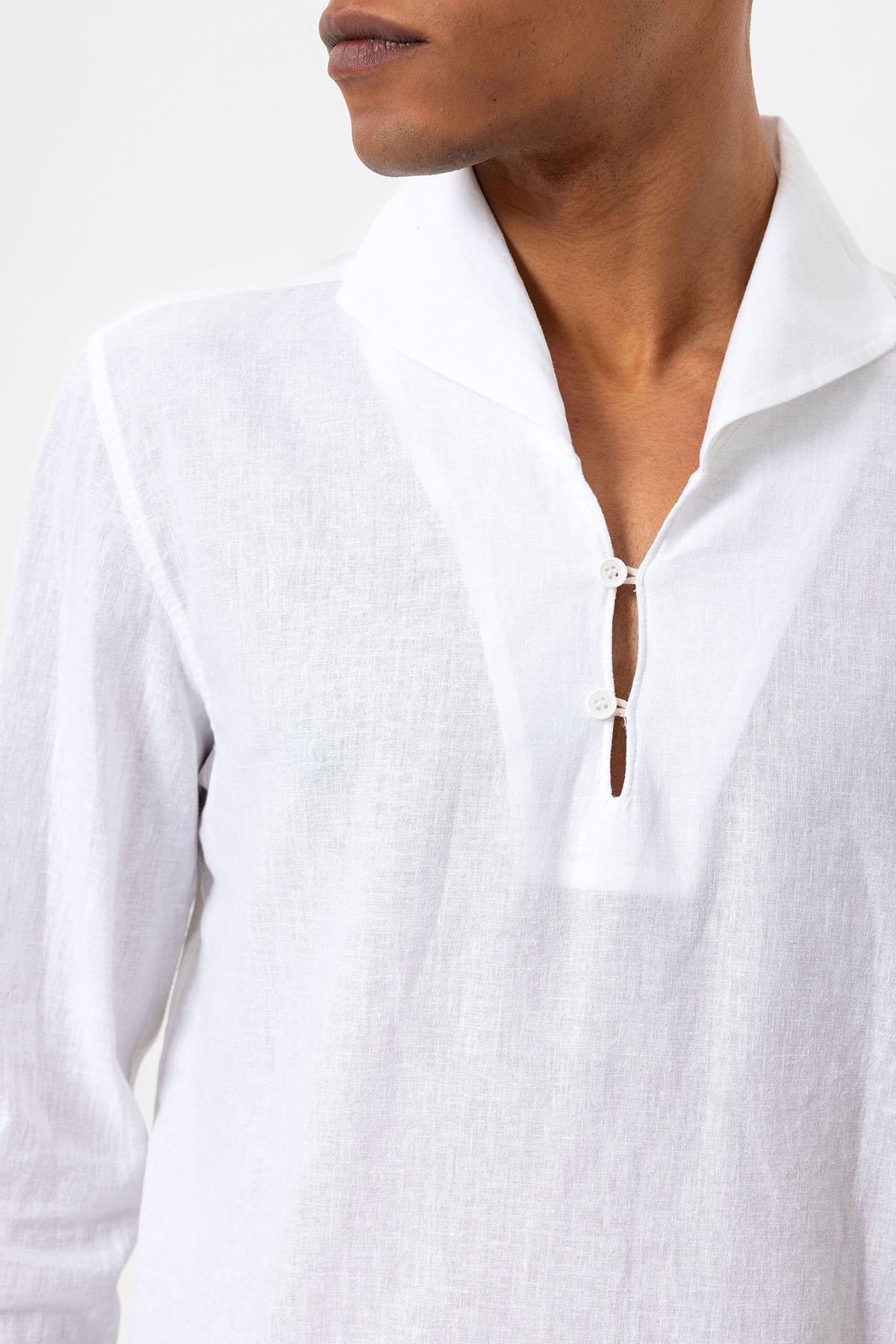 Men's White Camp Collar Button-Down Shirt